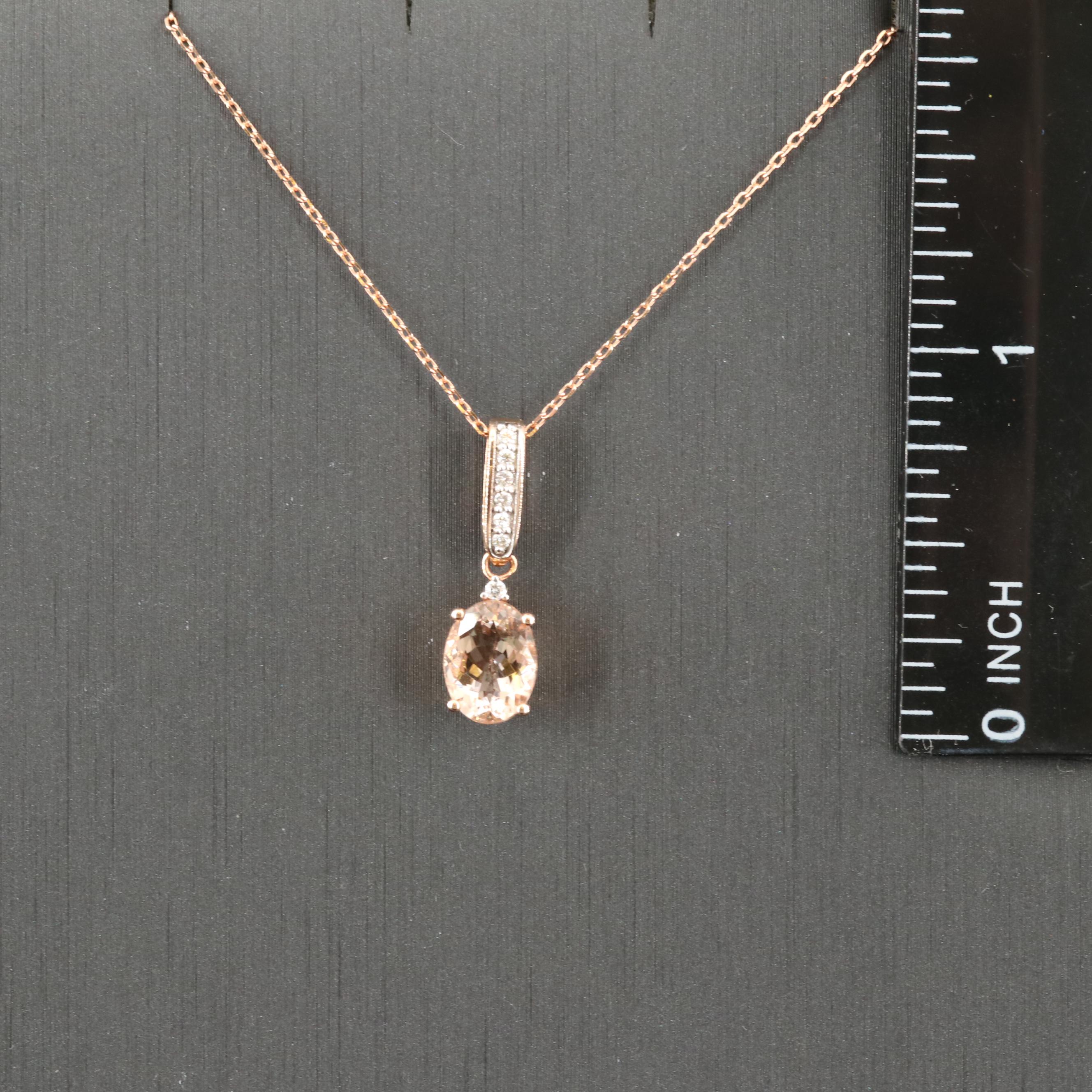 14K Rose Gold Morganite and Diamond Pendant Necklace