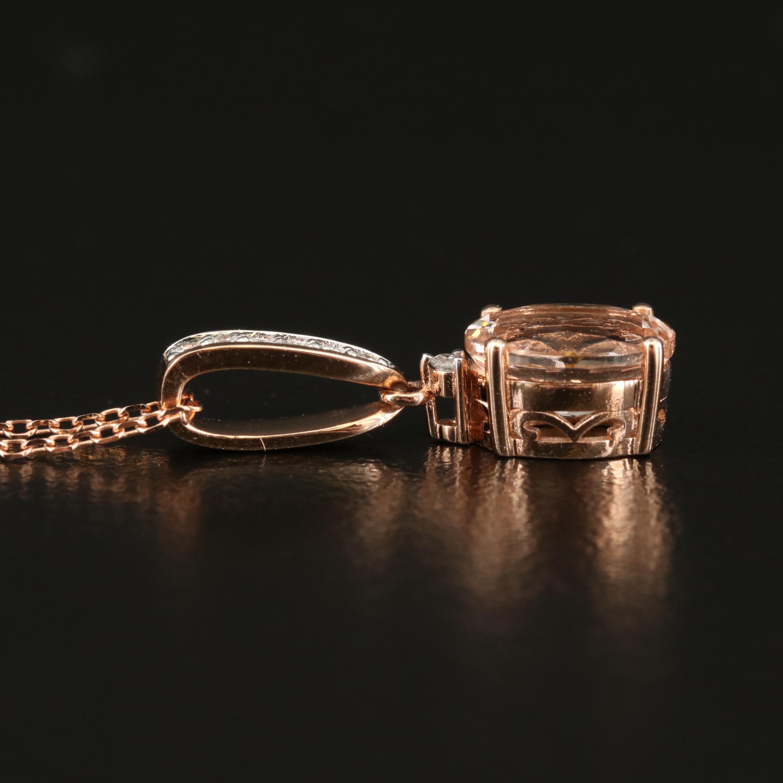 14K Rose Gold Morganite and Diamond Pendant Necklace