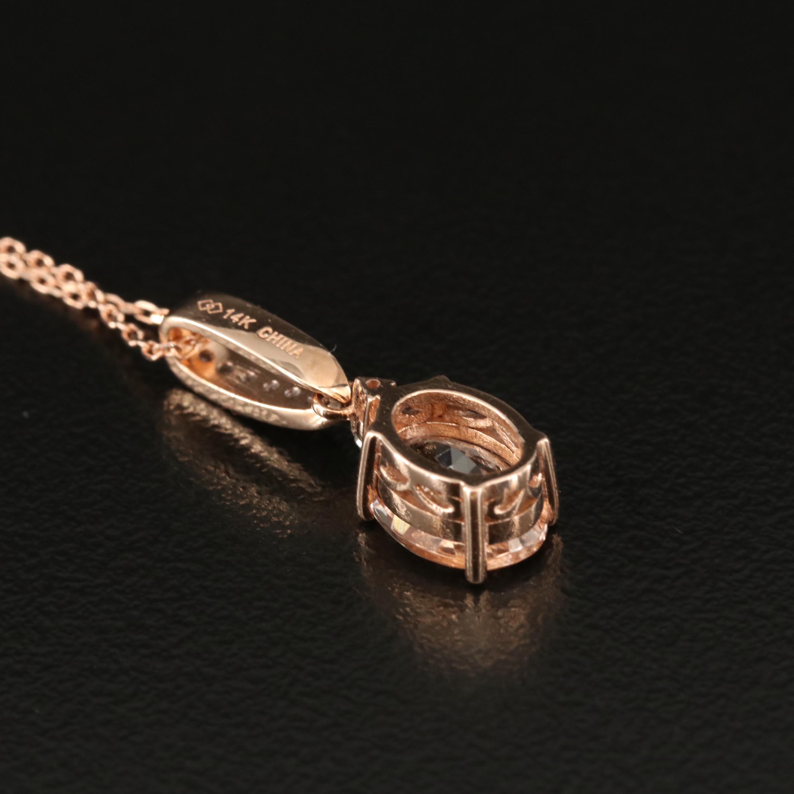 14K Rose Gold Morganite and Diamond Pendant Necklace