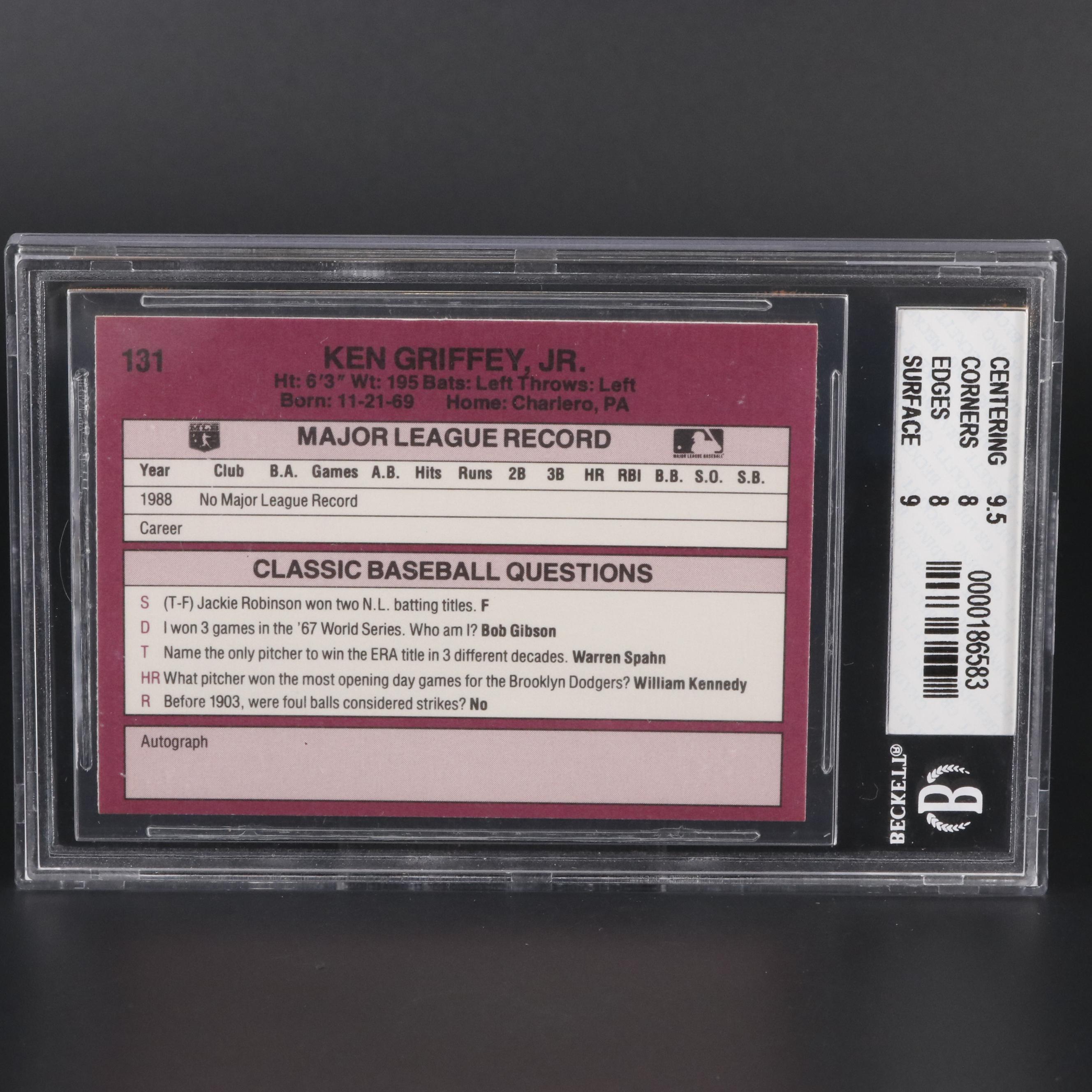 1989 Classic Ken Griffey Jr. #131 Graded BGS 9 NM-MT Baseball Card