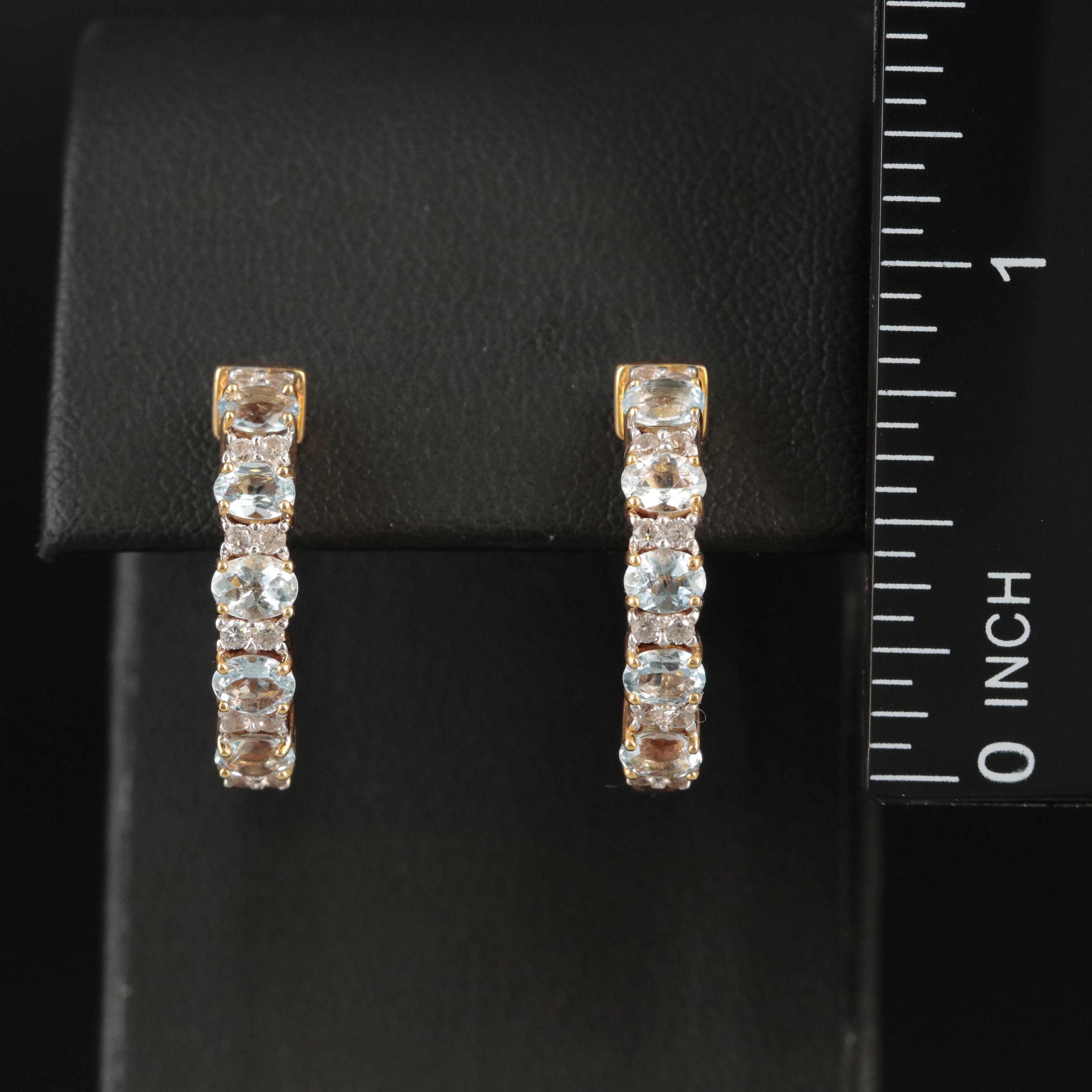 Sterling Aquamarine and Cubic Zirconia Hoop Earrings