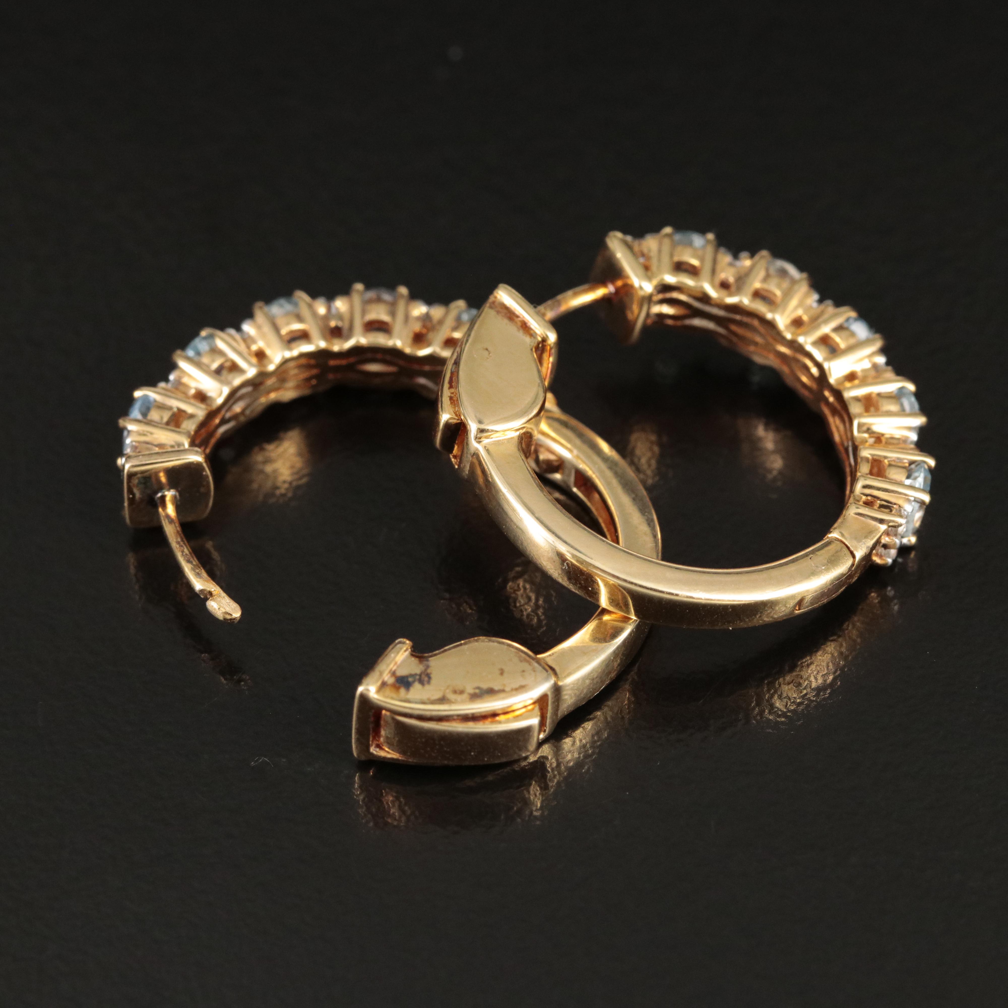 Sterling Aquamarine and Cubic Zirconia Hoop Earrings