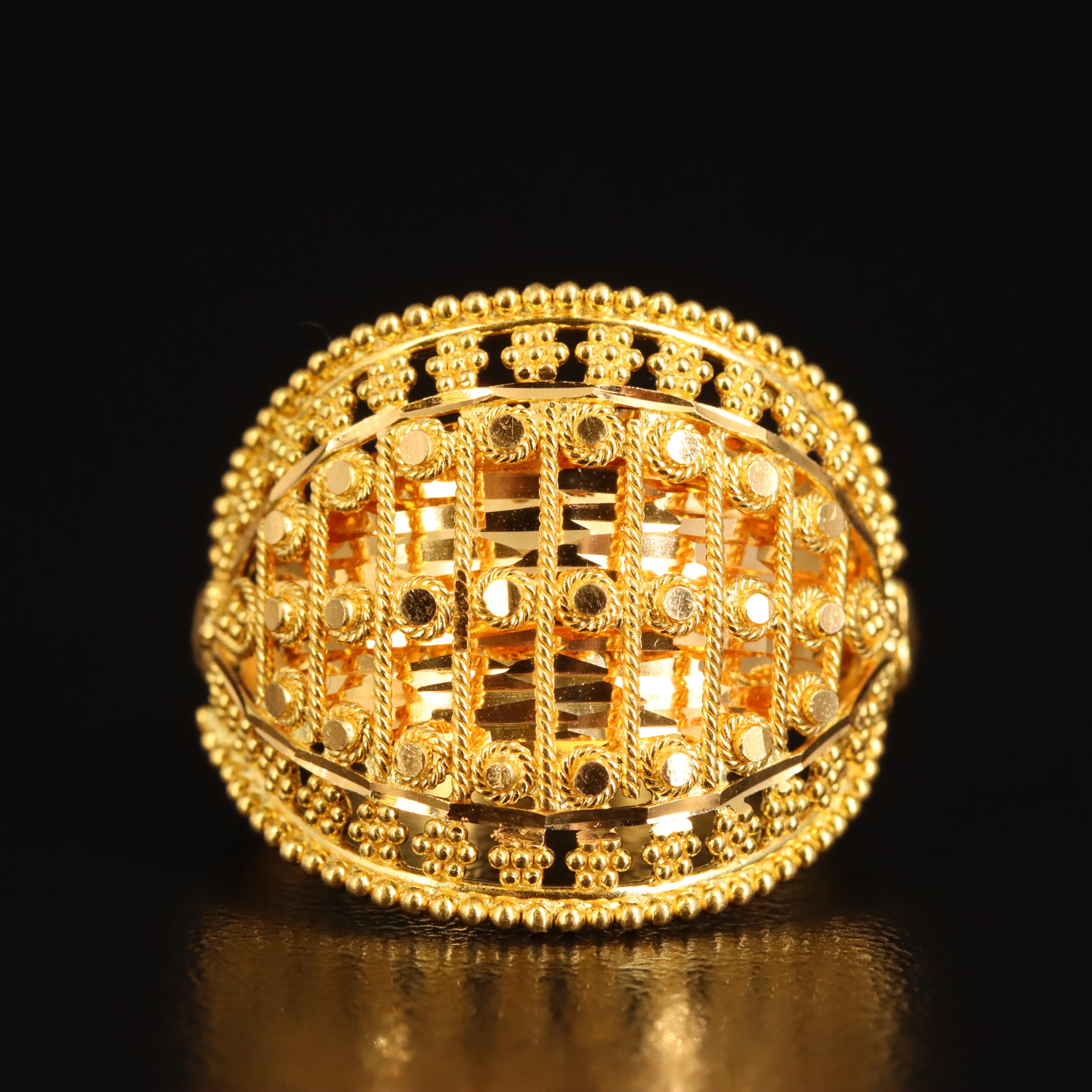 20K Ring with Granulated and Braid Detailing