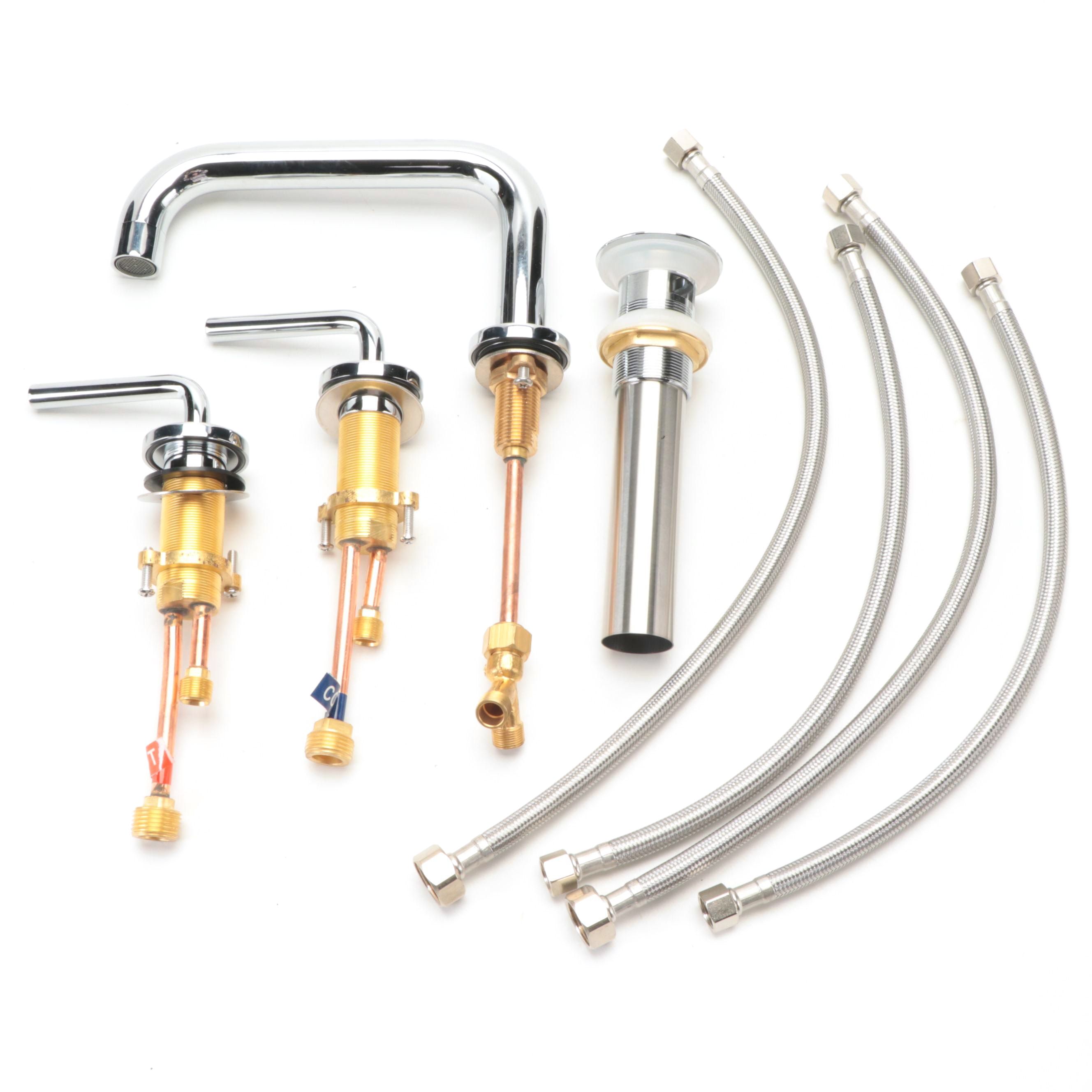 Modernist Chrome Finish Widespread Faucet with Pop-Up Drain