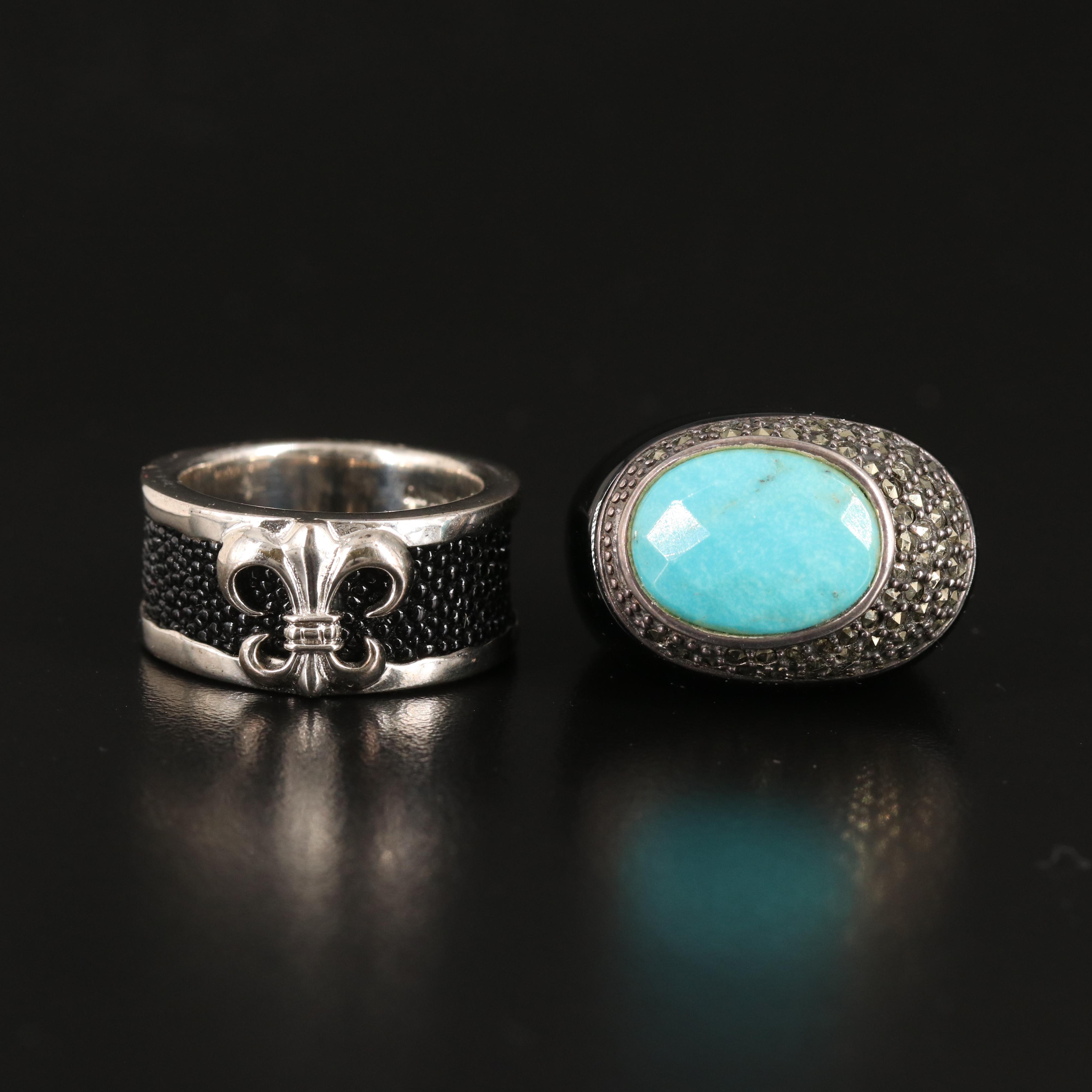 Pairing of Sterling Rings with Turquoise, Black Onyx and Faux Stingray