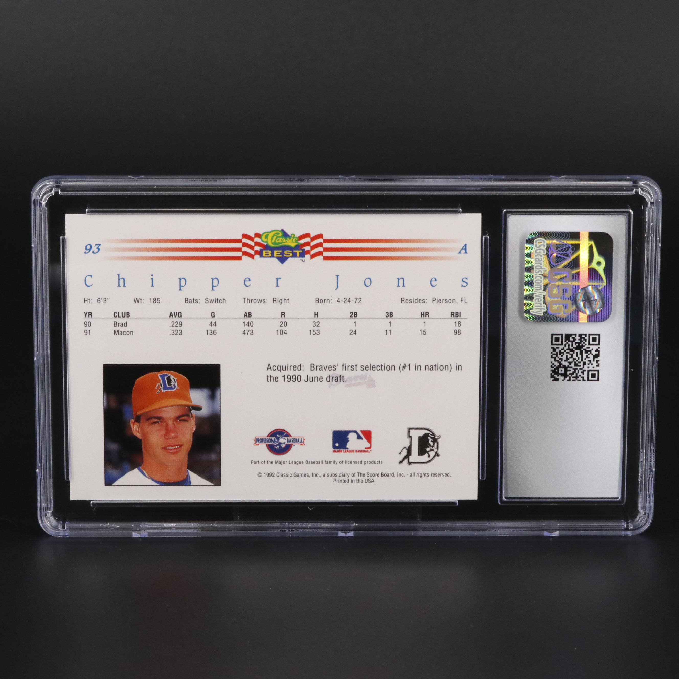 1992 Classic Best Chipper Jones #93 Graded CSG Mint 8 Baseball Card