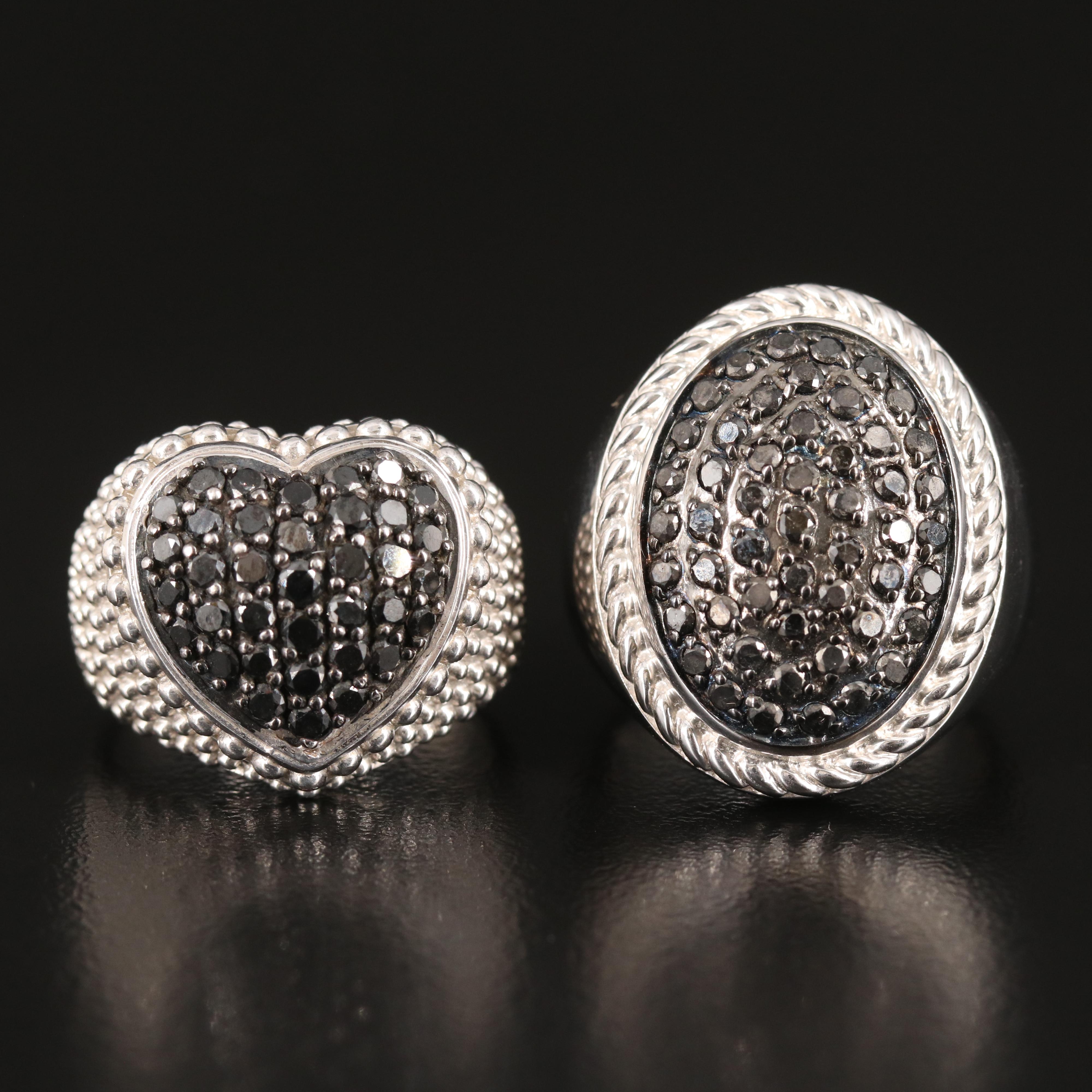 Sterling Diamond Oval and Heart Shaped Rings