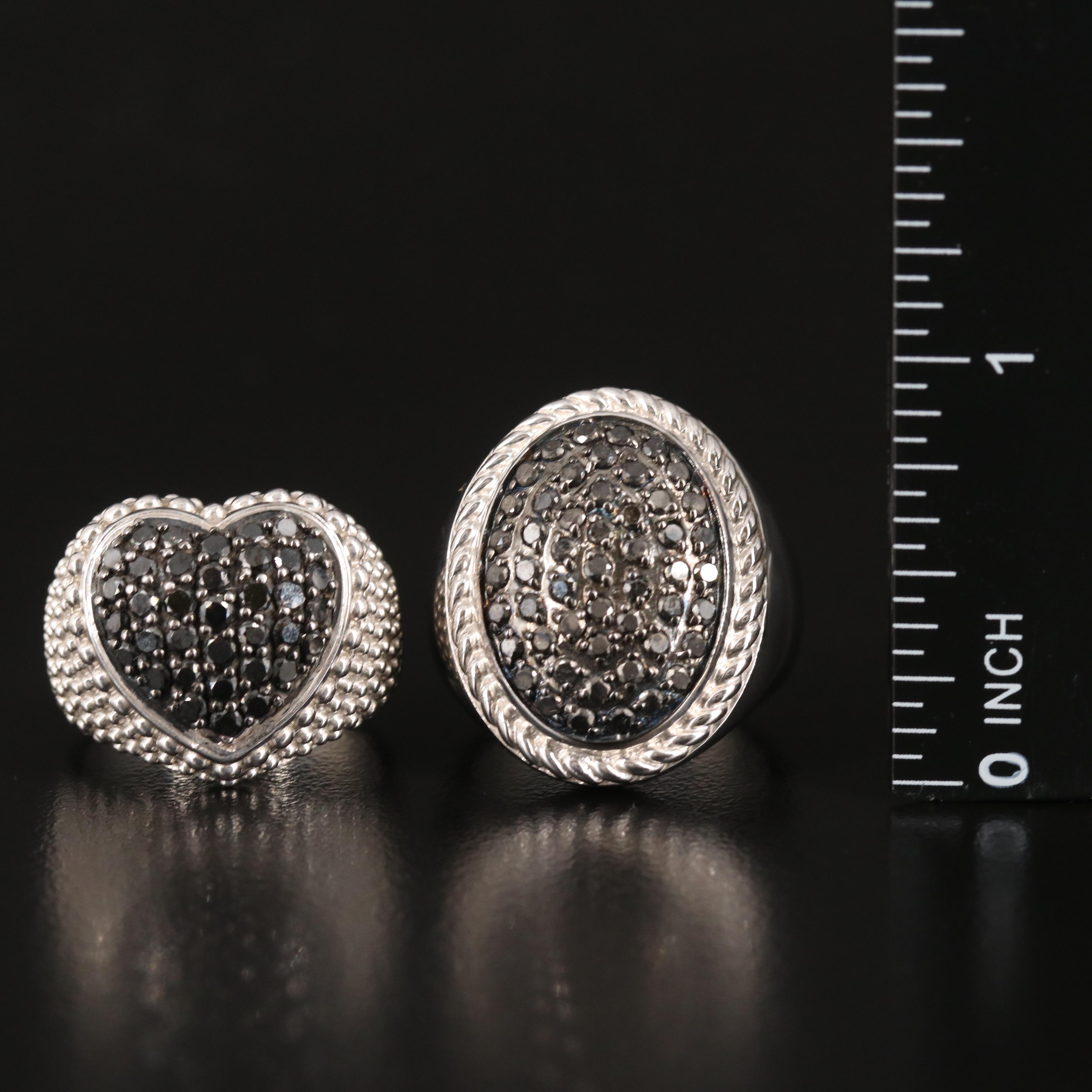 Sterling Diamond Oval and Heart Shaped Rings