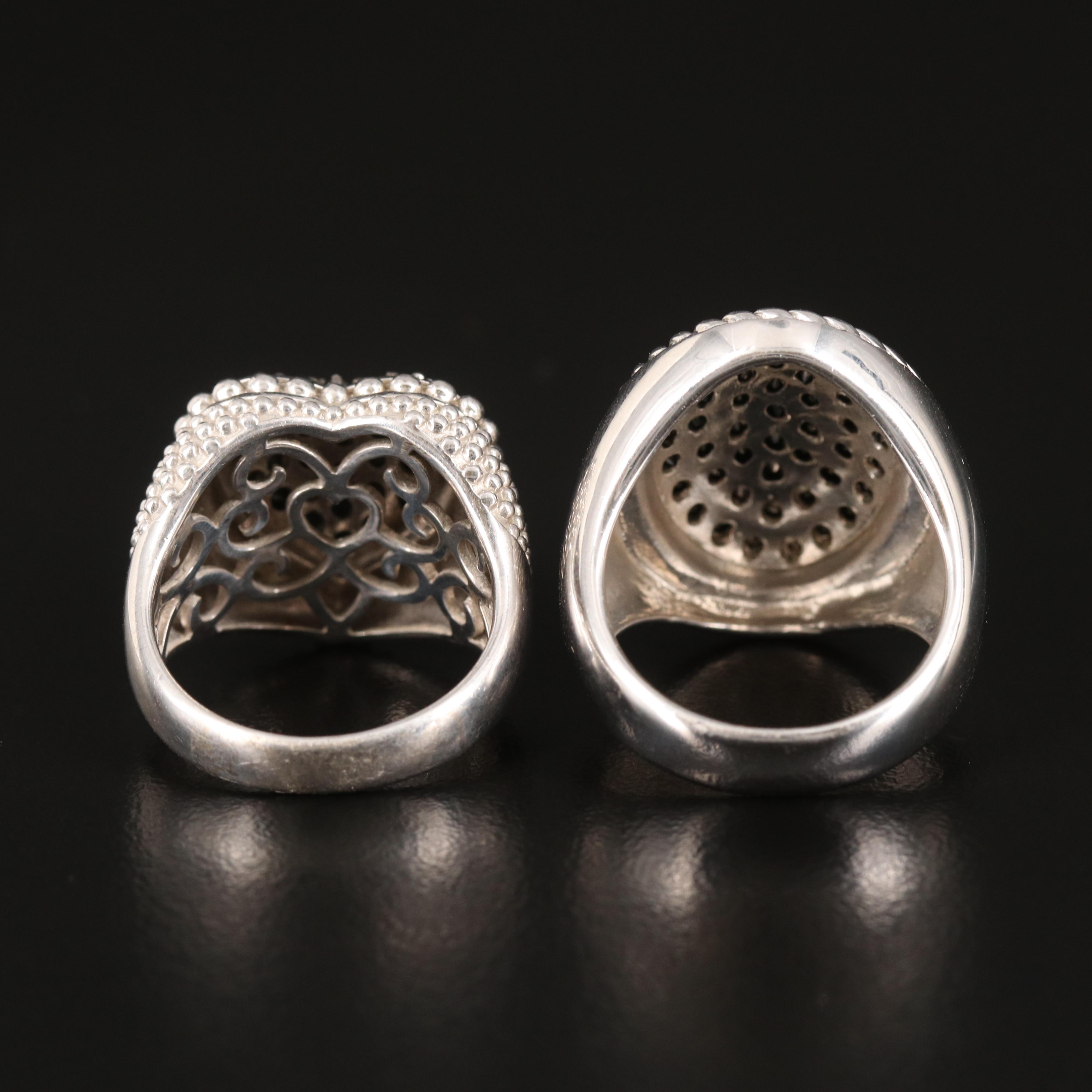 Sterling Diamond Oval and Heart Shaped Rings