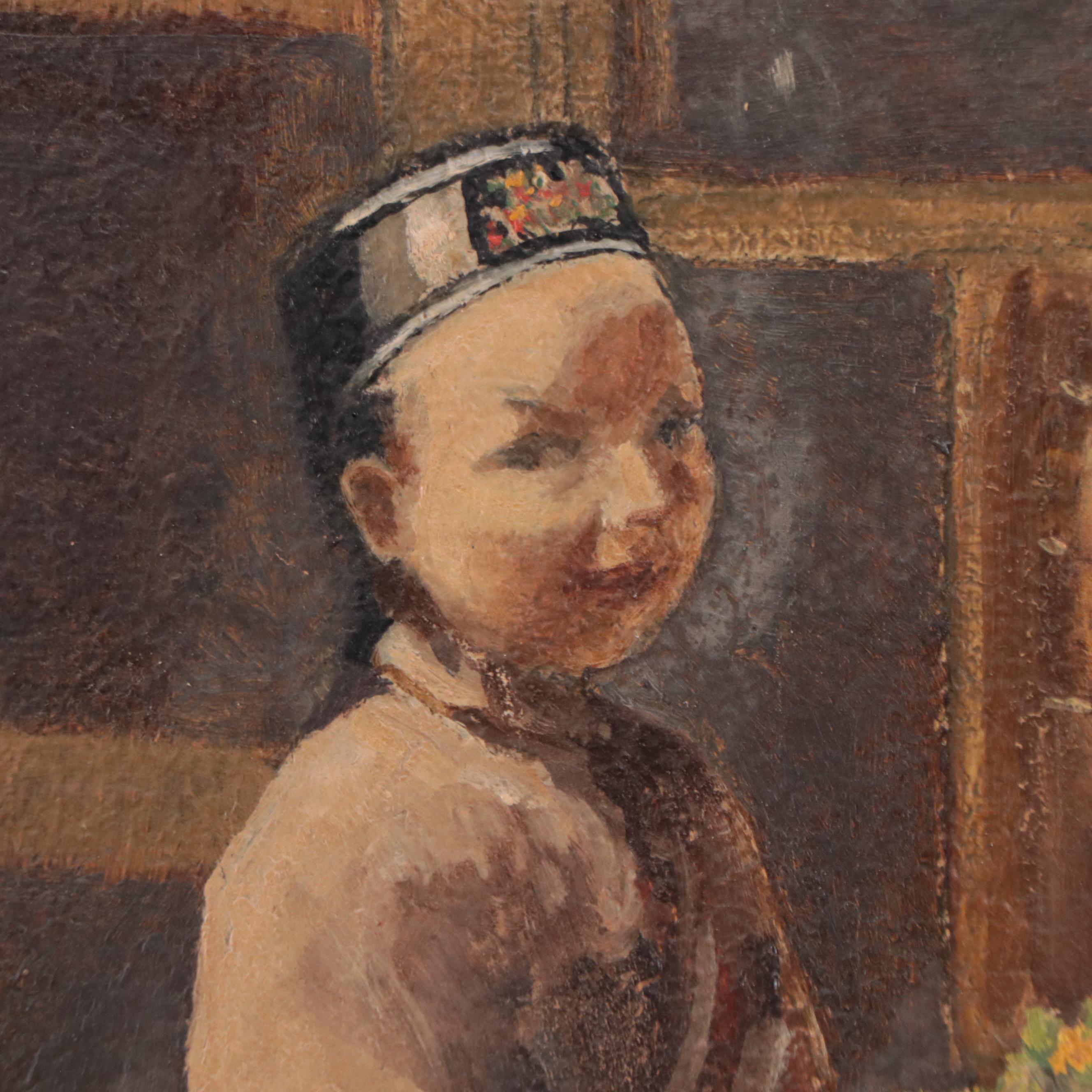 Helen Bradford Oil Painting "Little Friends," Mid-20th Century