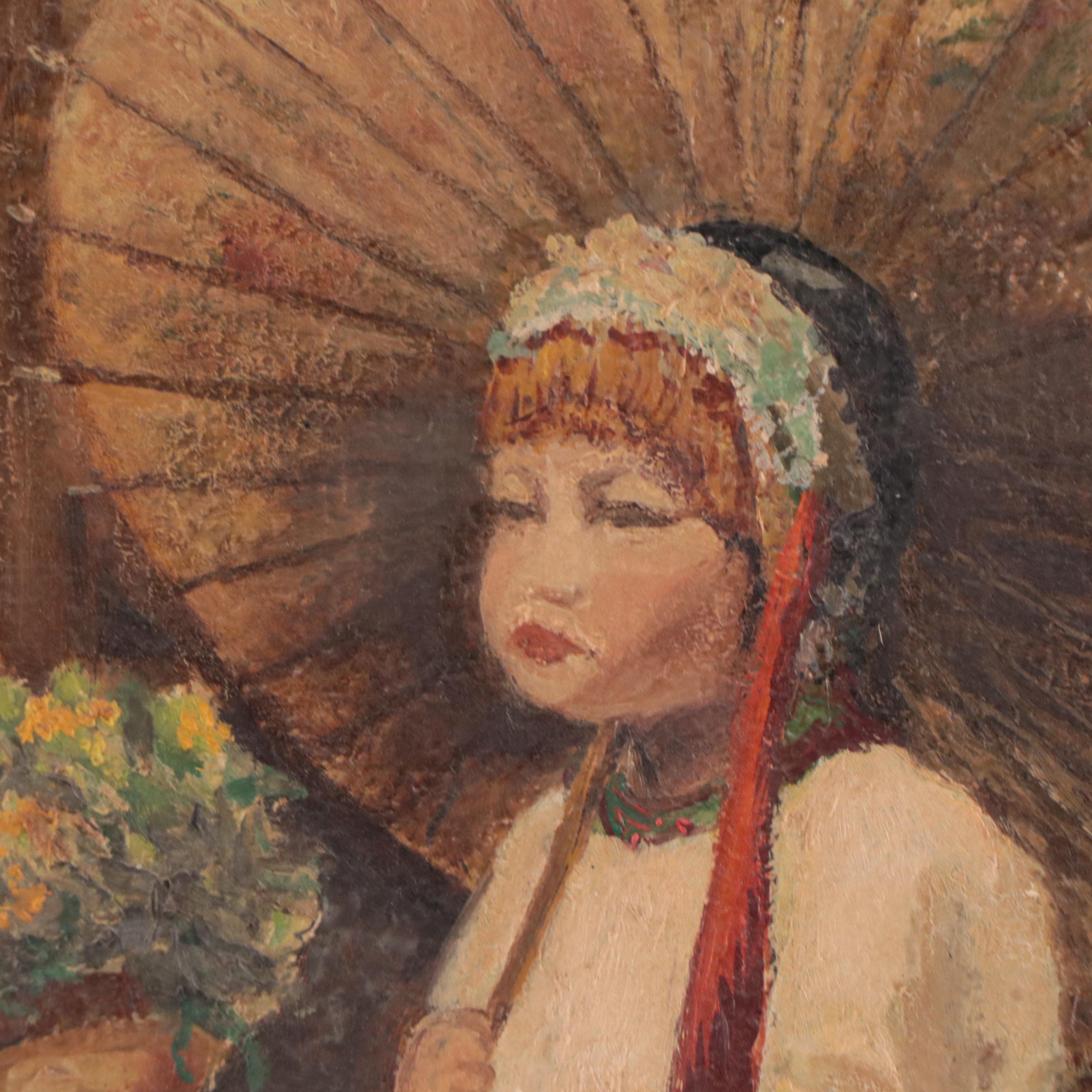 Helen Bradford Oil Painting "Little Friends," Mid-20th Century