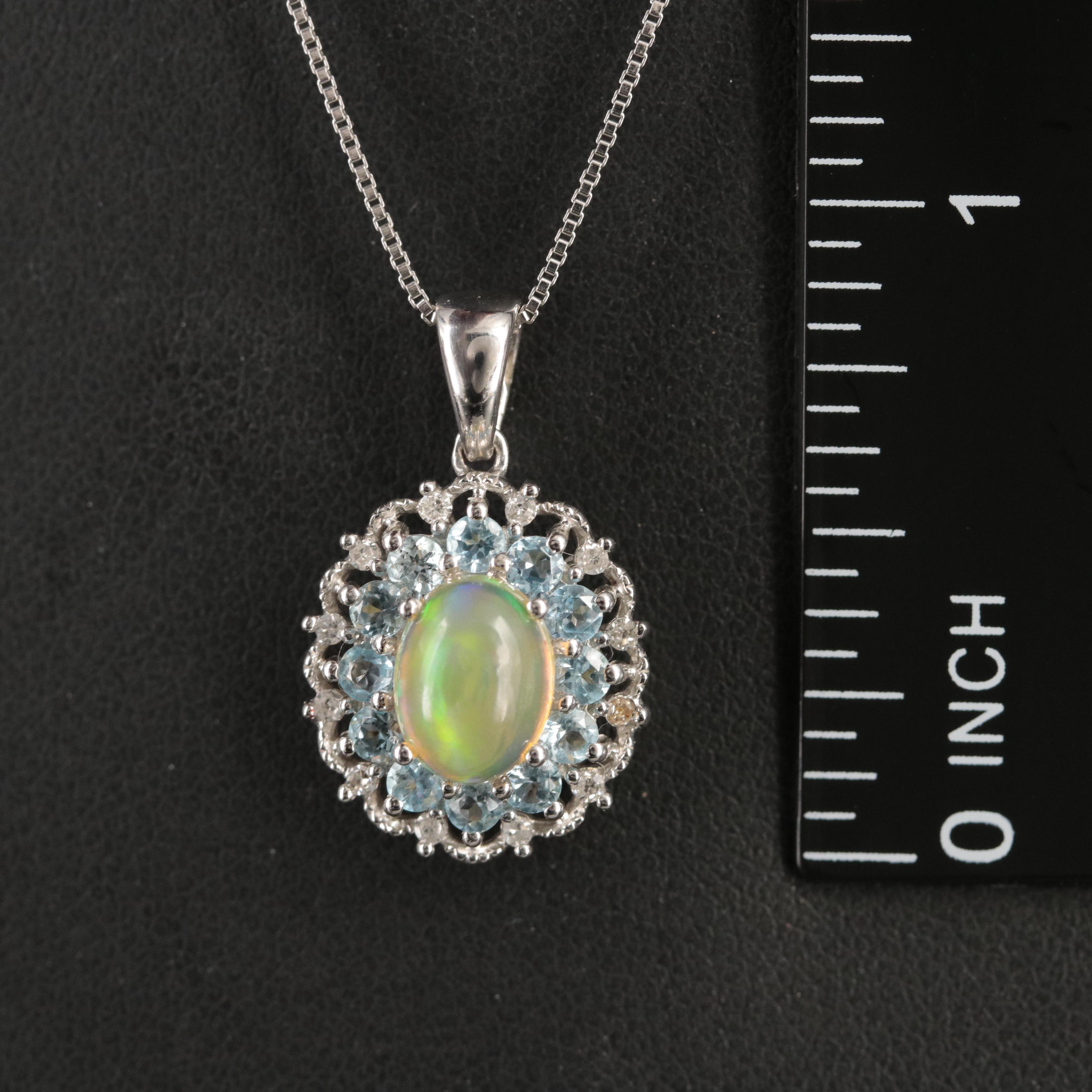 Sterling Opal, Topaz and Diamond Pendant Necklace