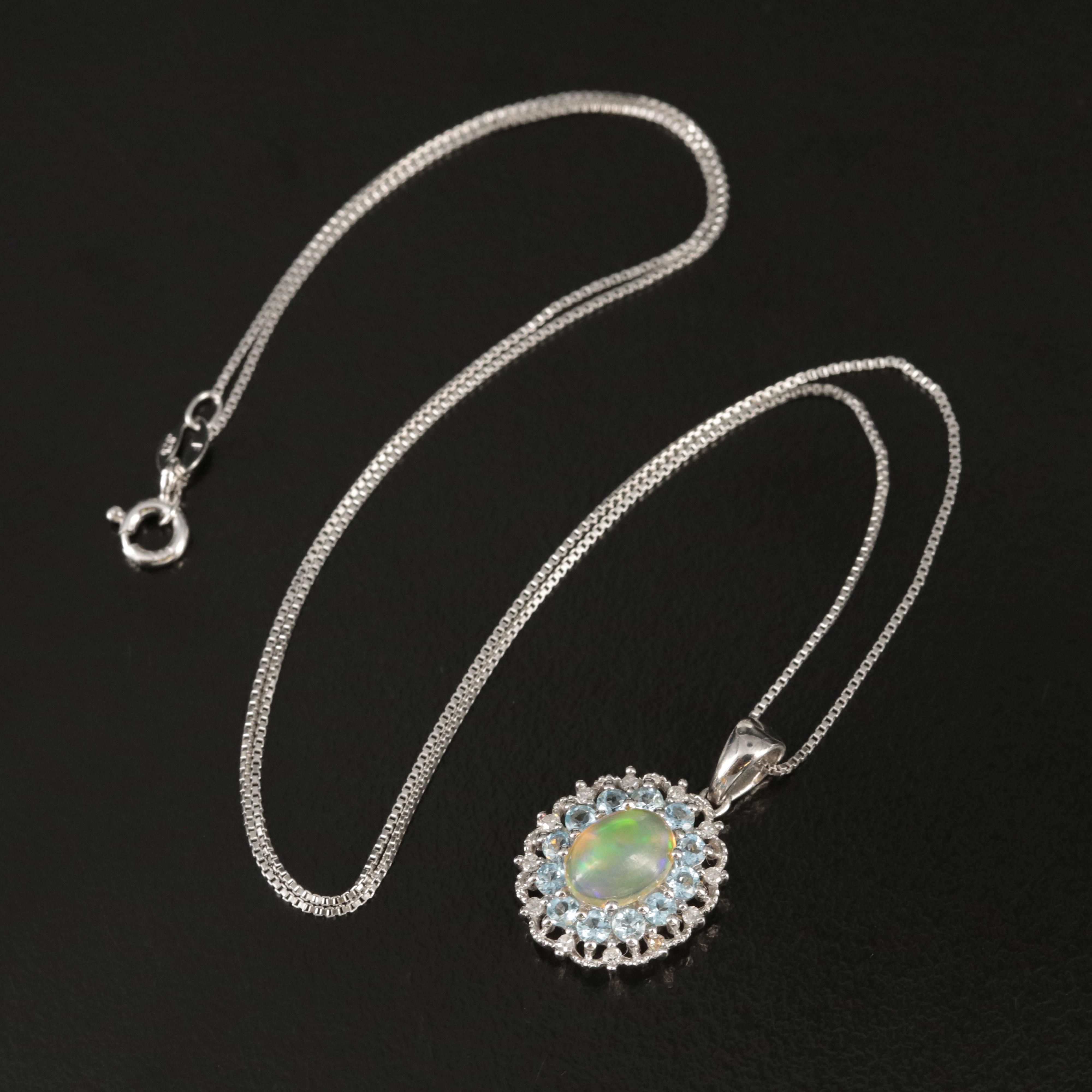 Sterling Opal, Topaz and Diamond Pendant Necklace