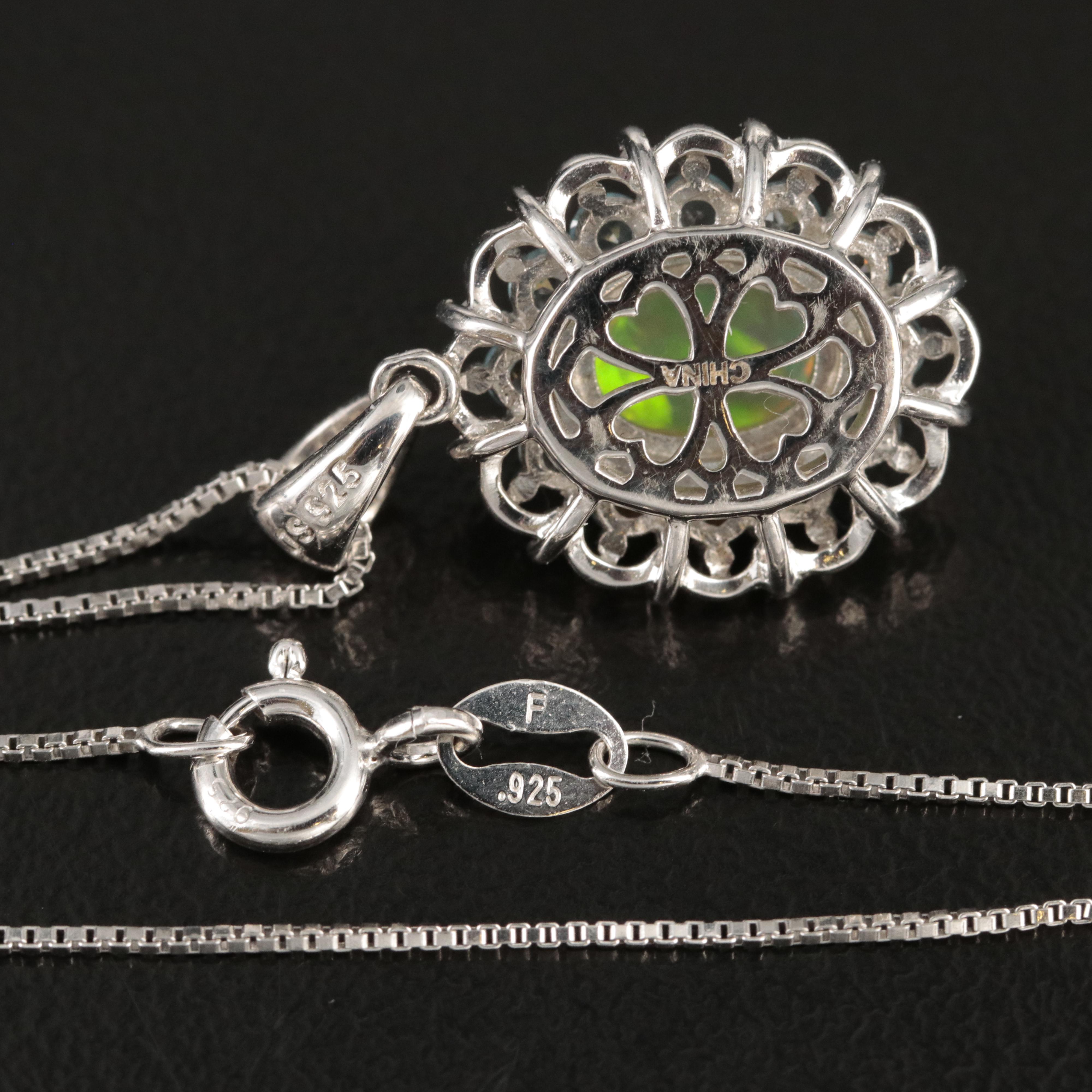 Sterling Opal, Topaz and Diamond Pendant Necklace