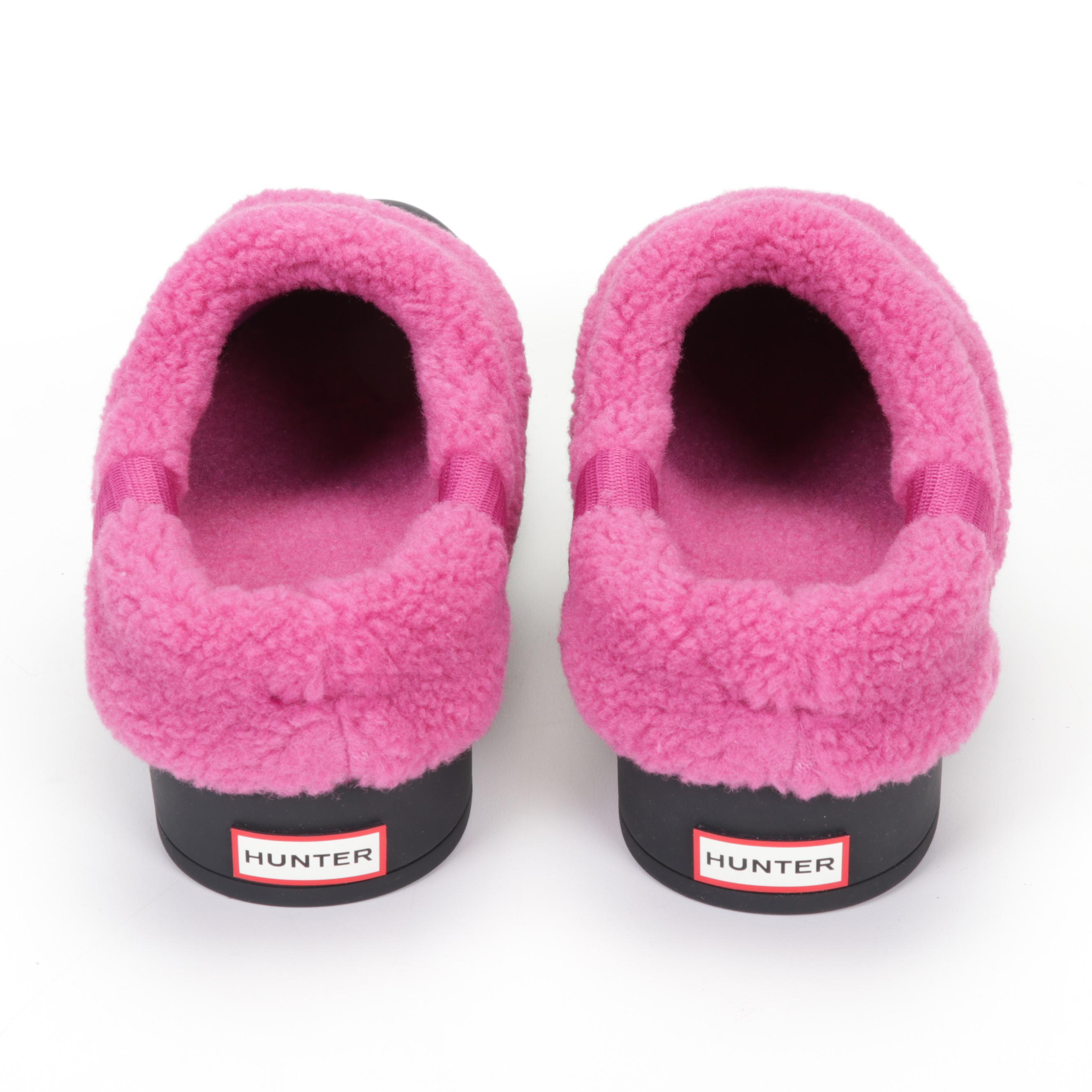 Hunter Play Black and Pink Vegan Shearling Insulated Clogs with Box