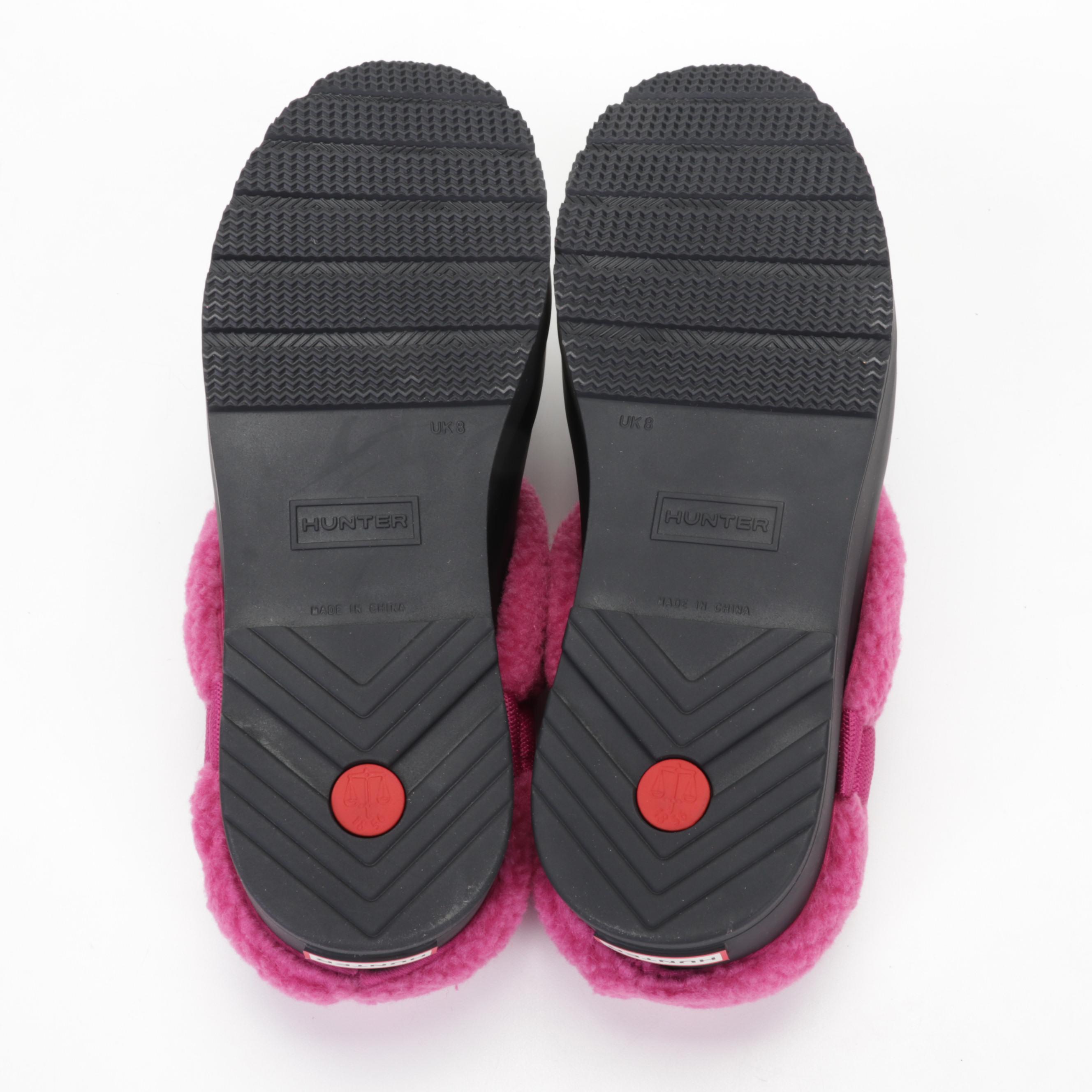 Hunter Play Black and Pink Vegan Shearling Insulated Clogs with Box