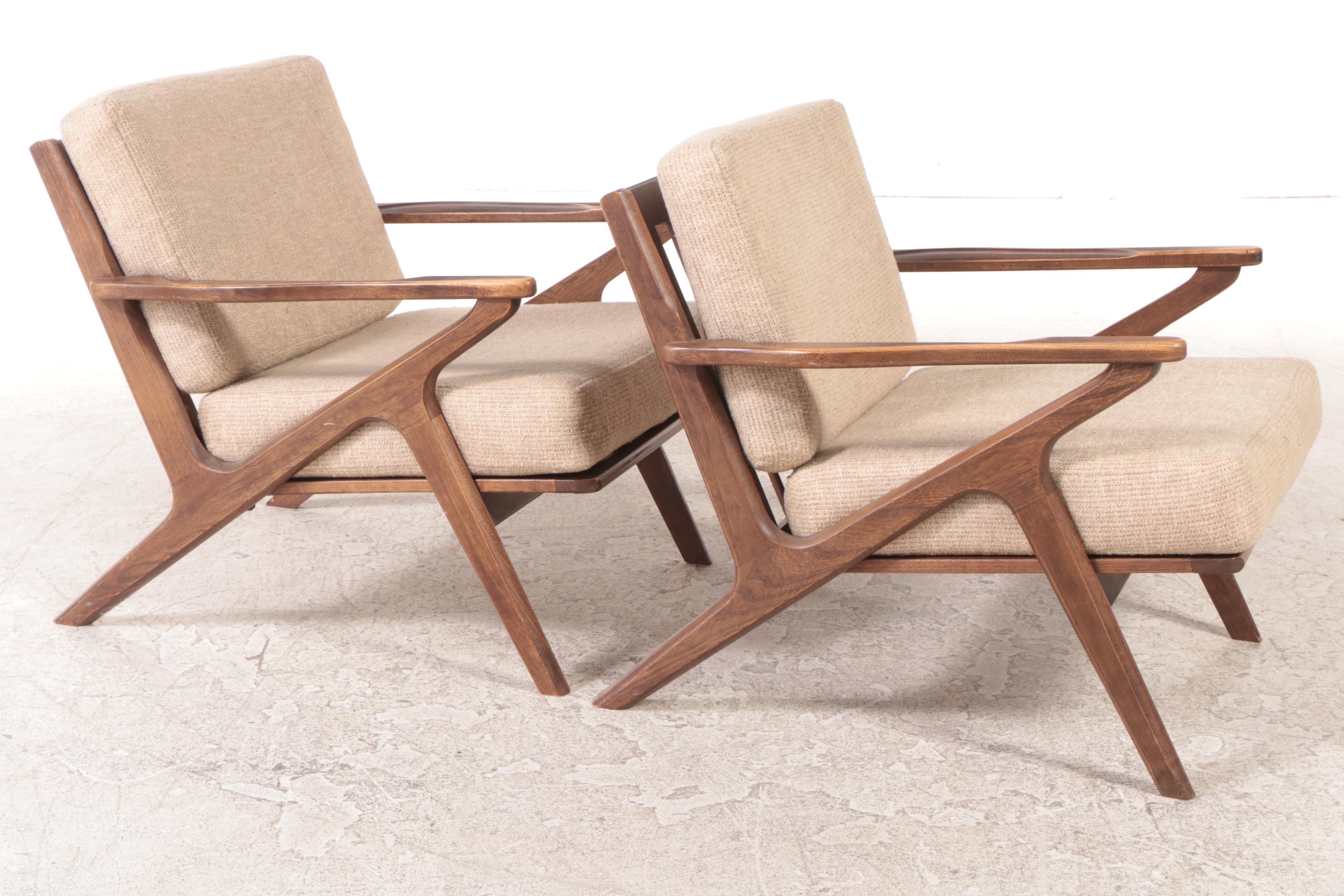 Pair of Mid Century Modern Ash Lounge Chairs