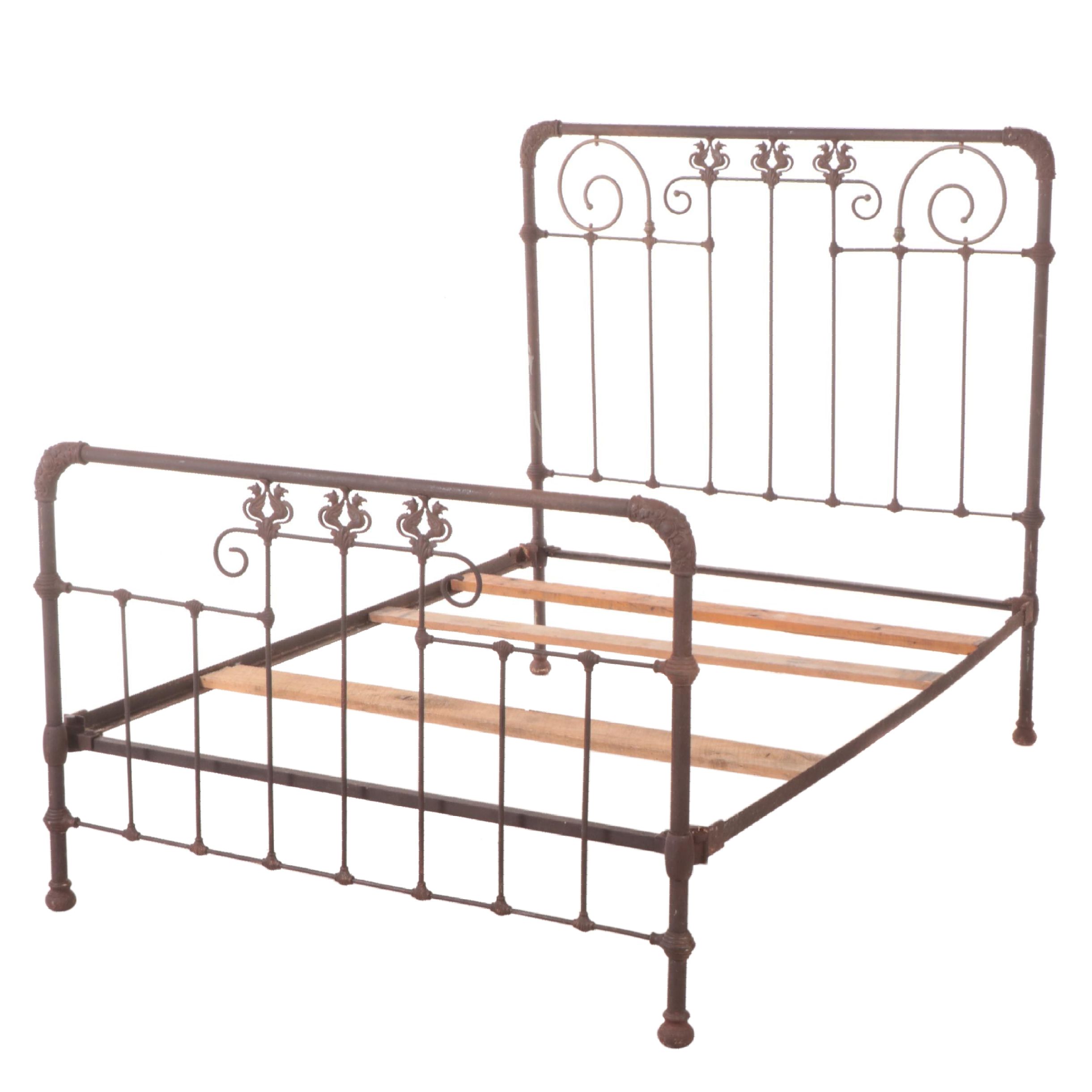 Victorian Cast Iron and Brass Full-Size Bed Frame, Early 20th Century