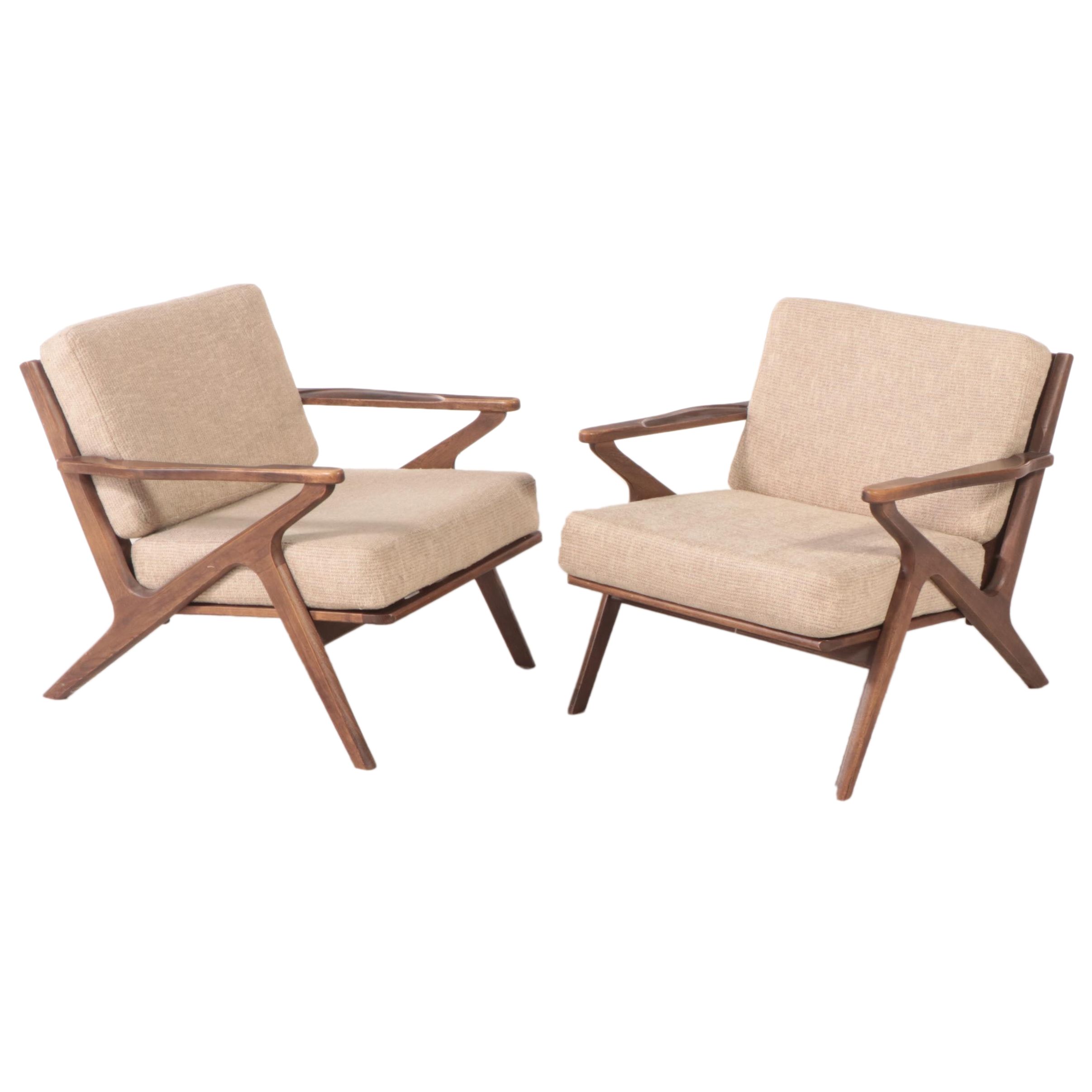 Pair of Mid Century Modern Ash Lounge Chairs
