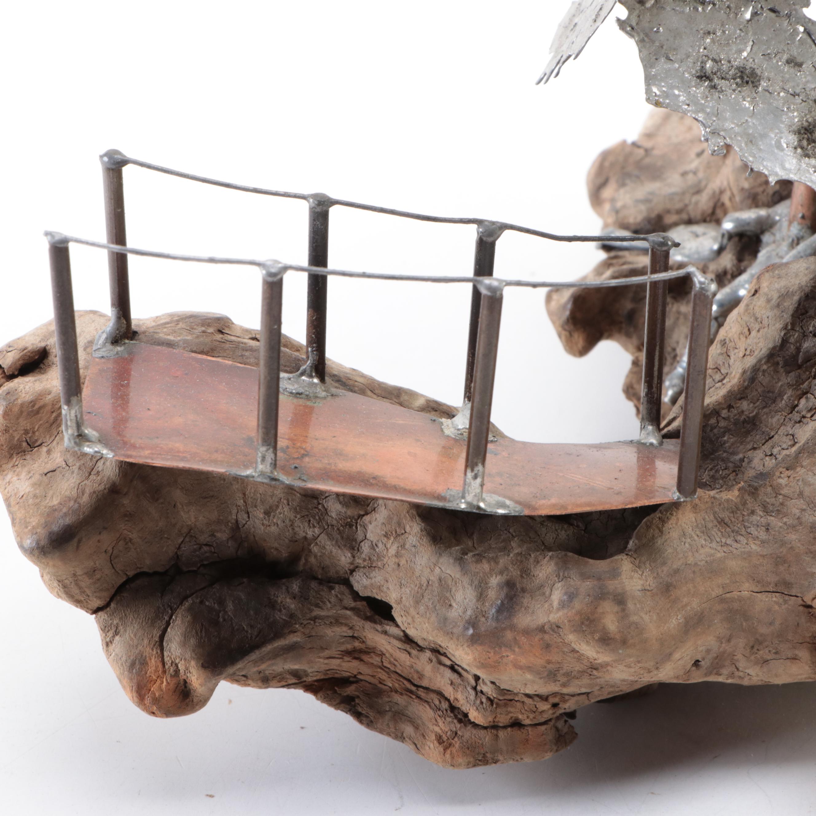 Artist Signed Assembled Landscape Sculpture with Girl on Swing