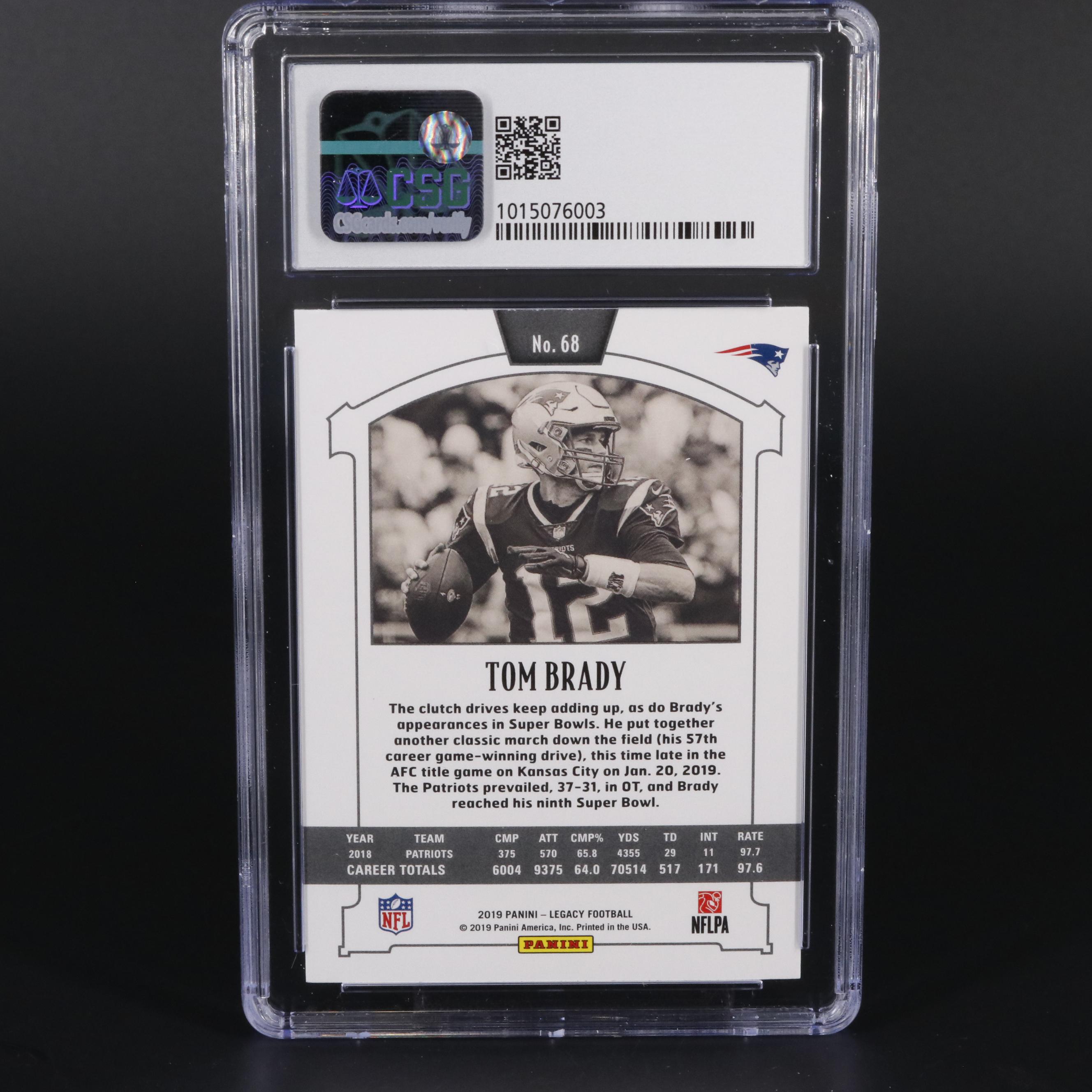 2019 Panini Legacy Tom Brady #68 Graded CSG Mint 9 Football Card