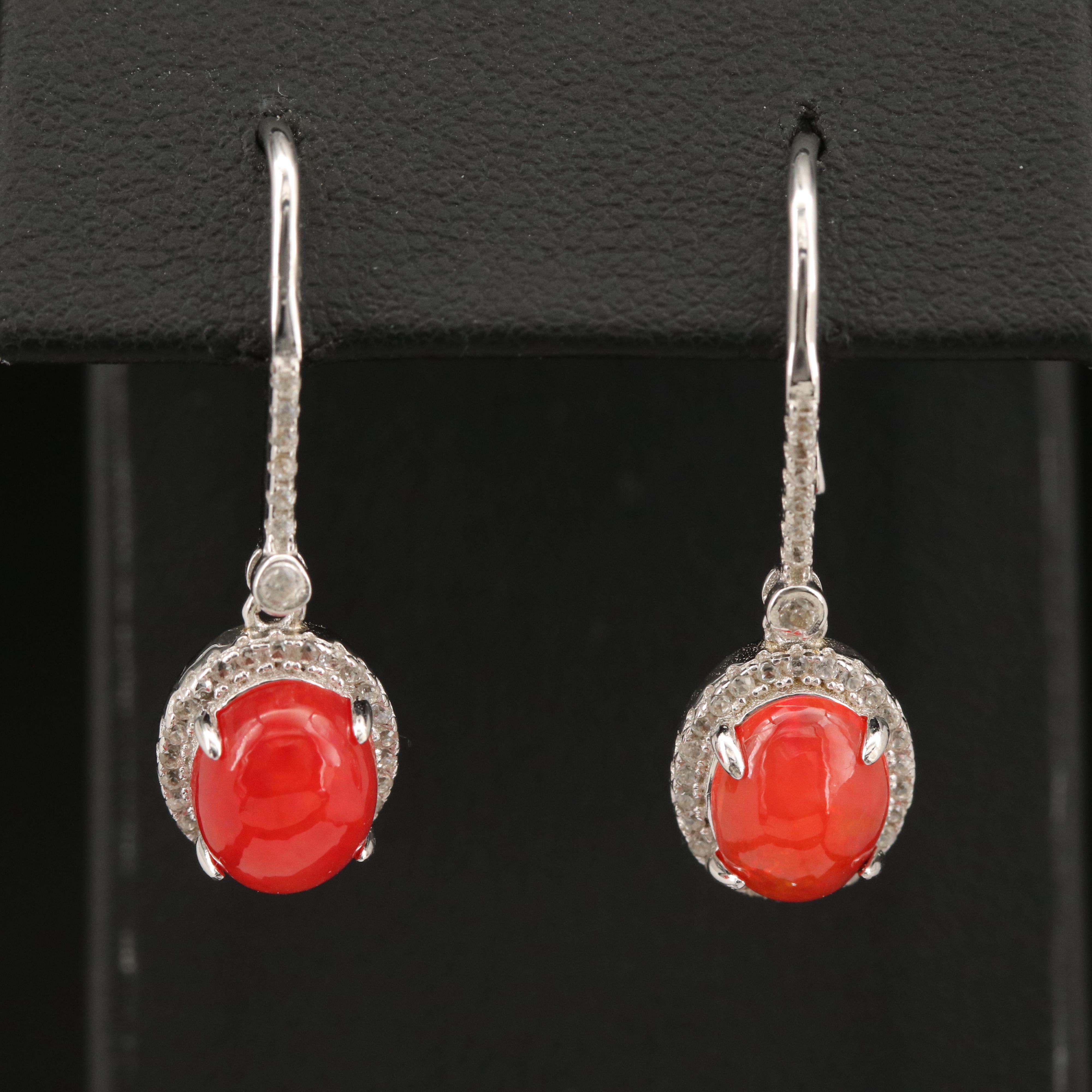 Sterling Opal and Zircon Earrings