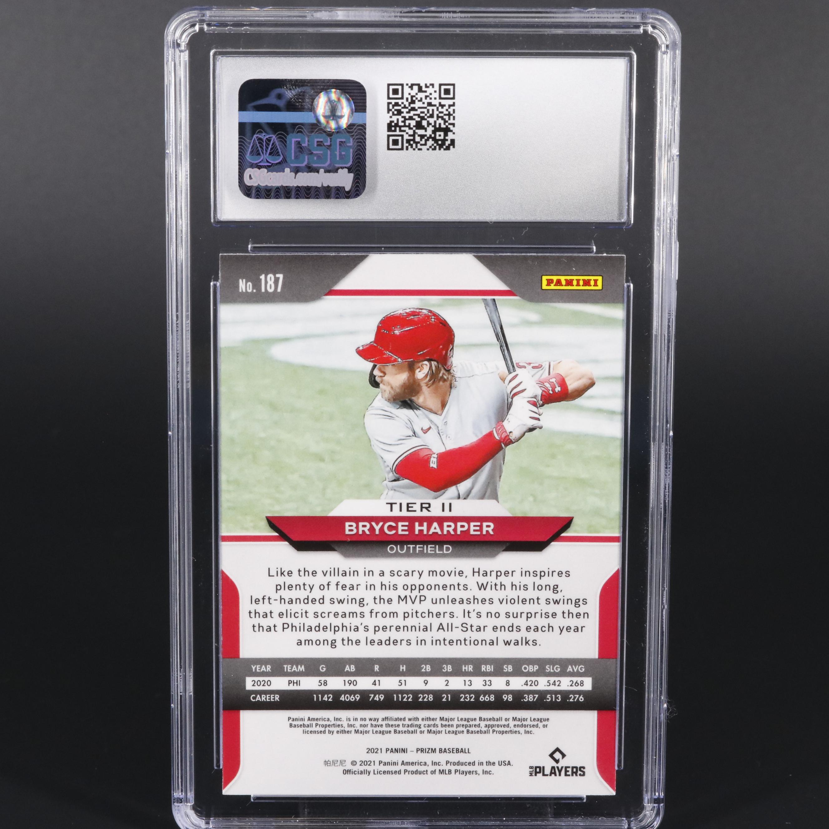 2021 Panini Prizm Bryce Harper #187 Graded CSG Mint 9.5 Baseball Card