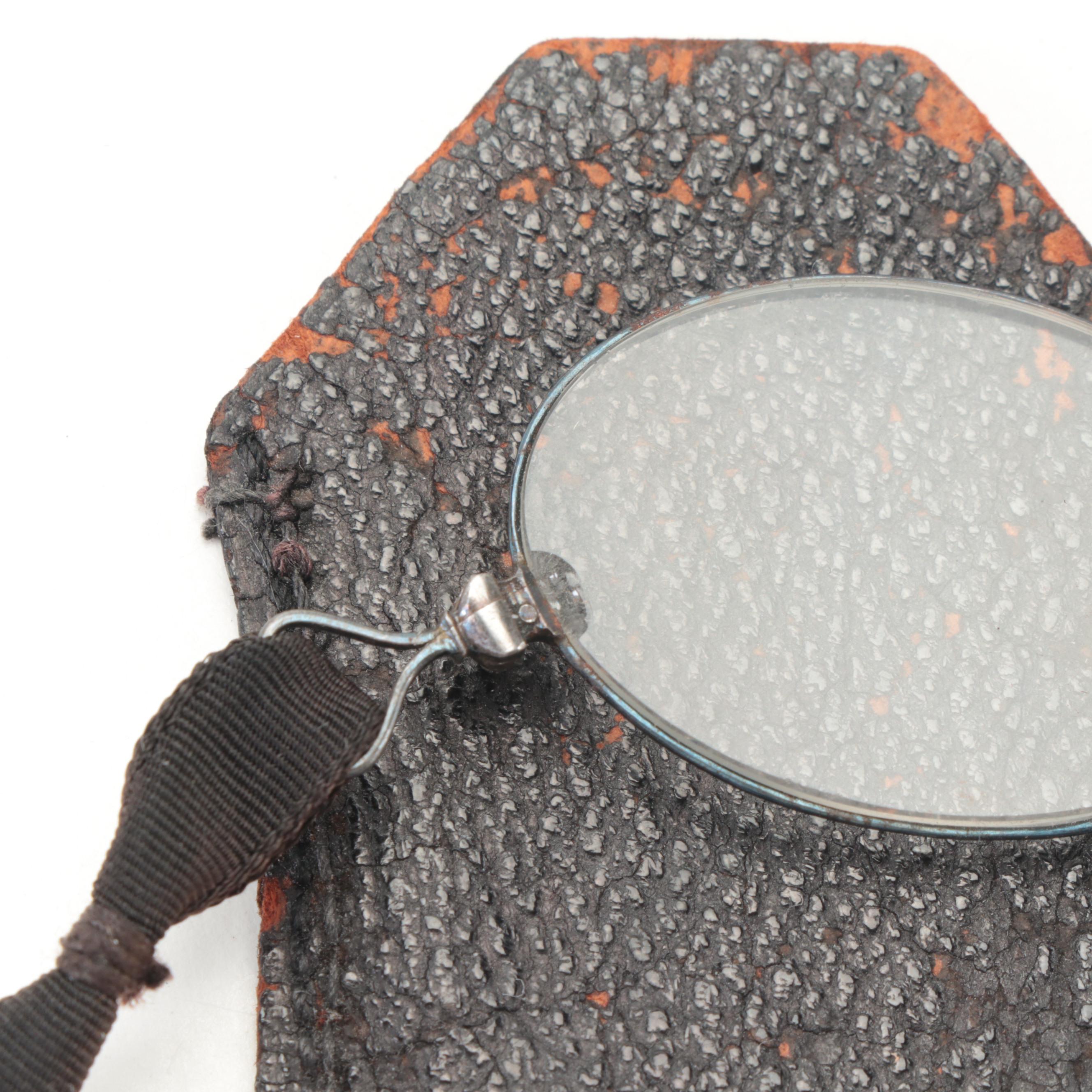 Victorian Blue Tinted Lens Brass Railroad Spectacles with Pince-Nez Glasses