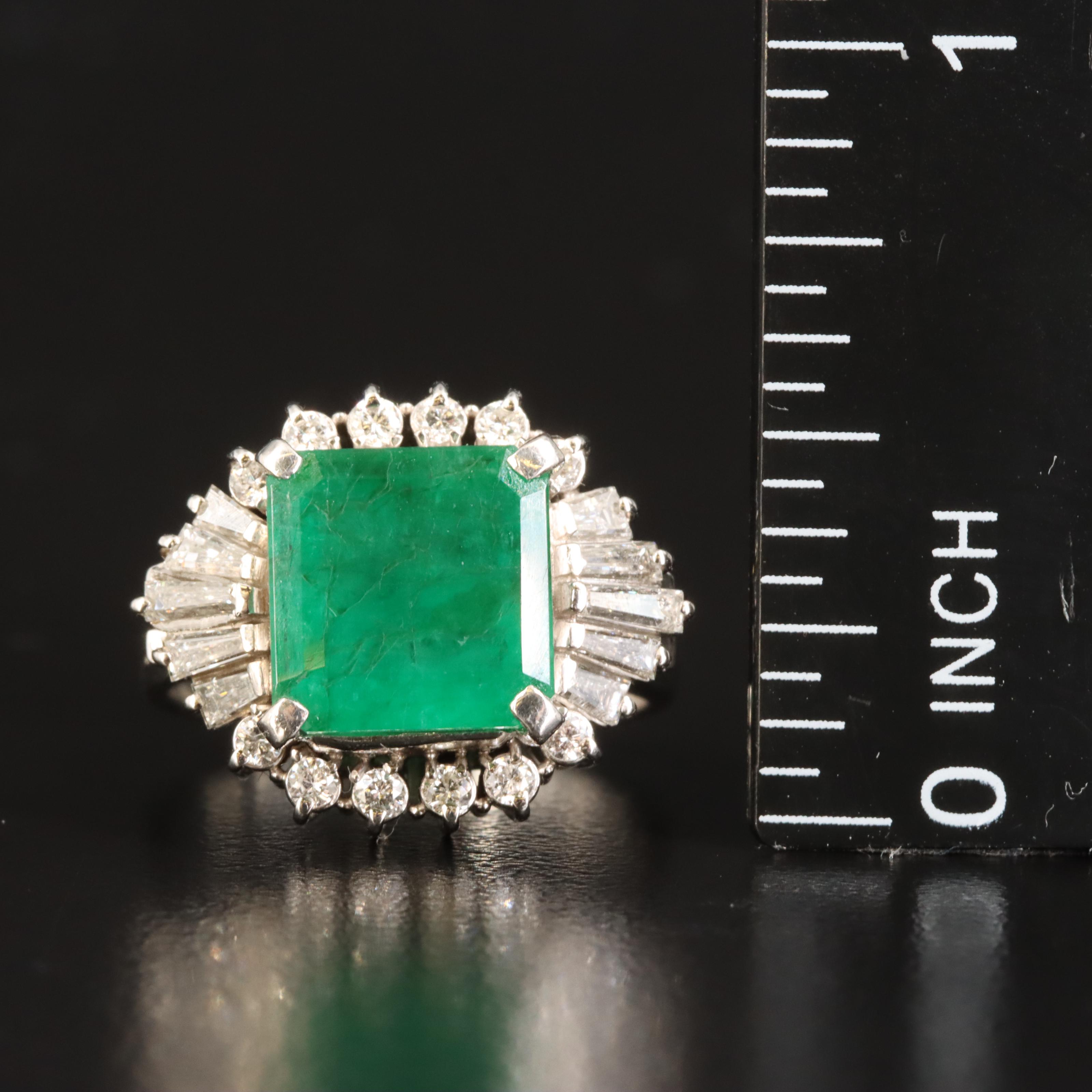 Platinum 3.62 CT Emerald and Diamond Ring