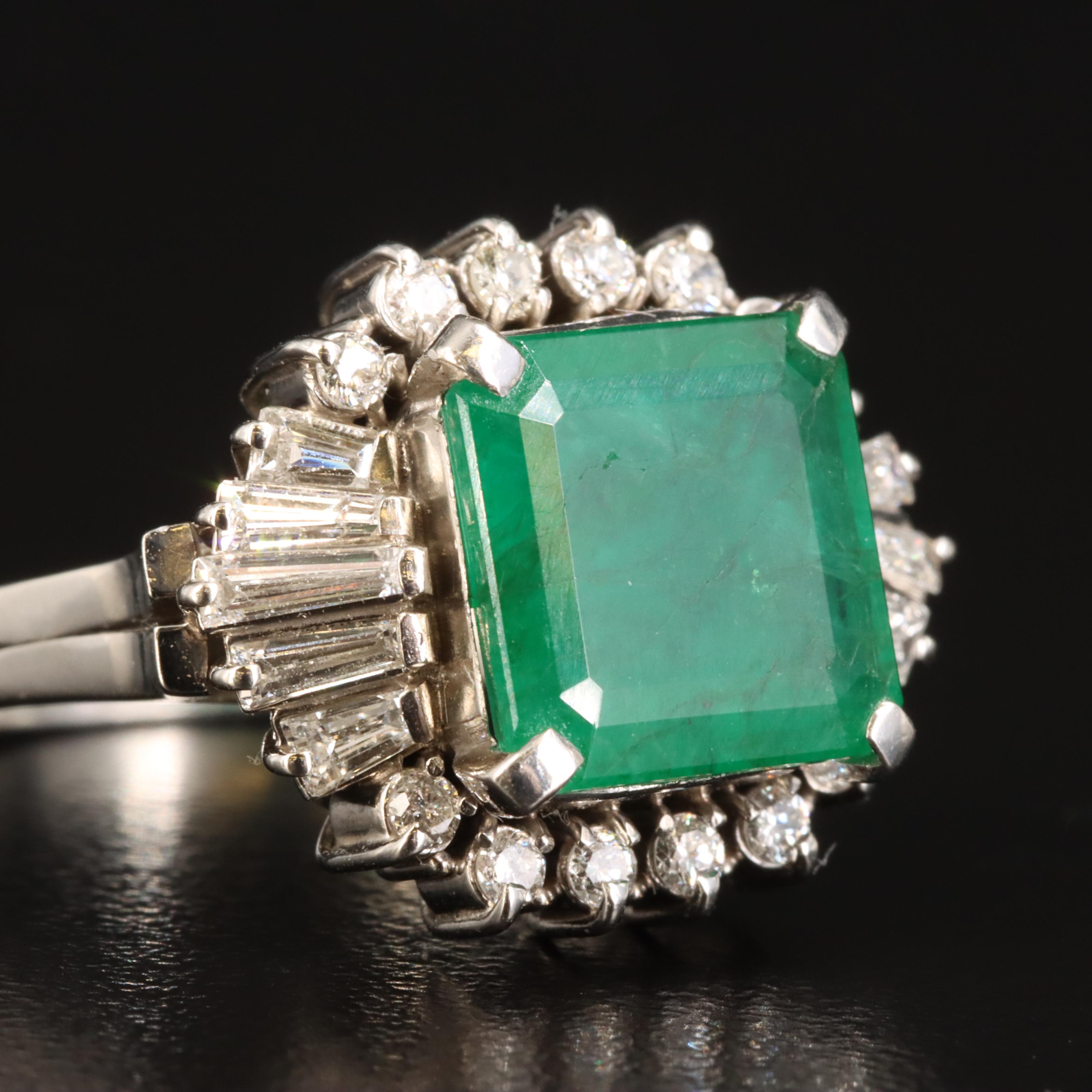 Platinum 3.62 CT Emerald and Diamond Ring