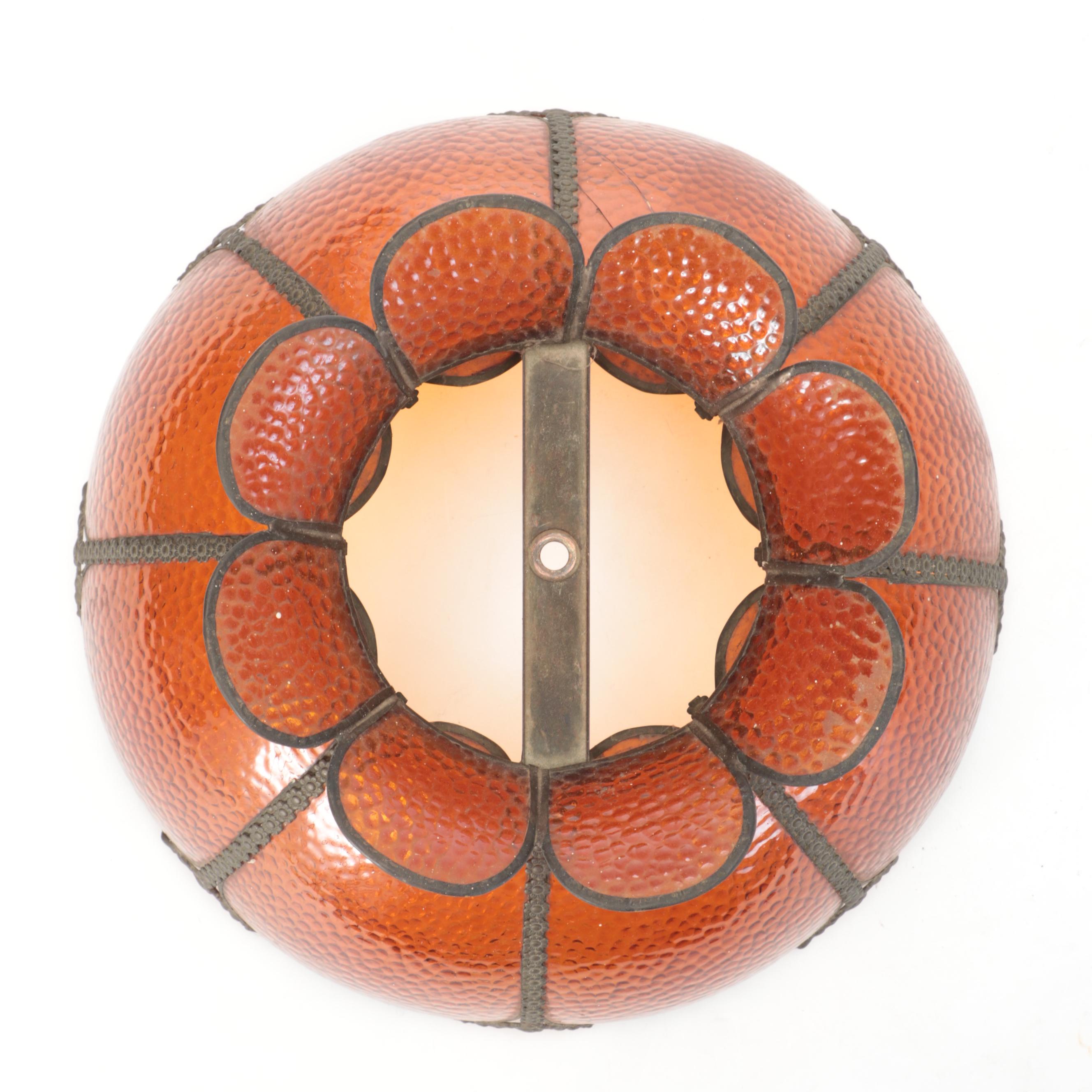 Metal Candelabrum-Form Table Lamp with Orange Glass Shade