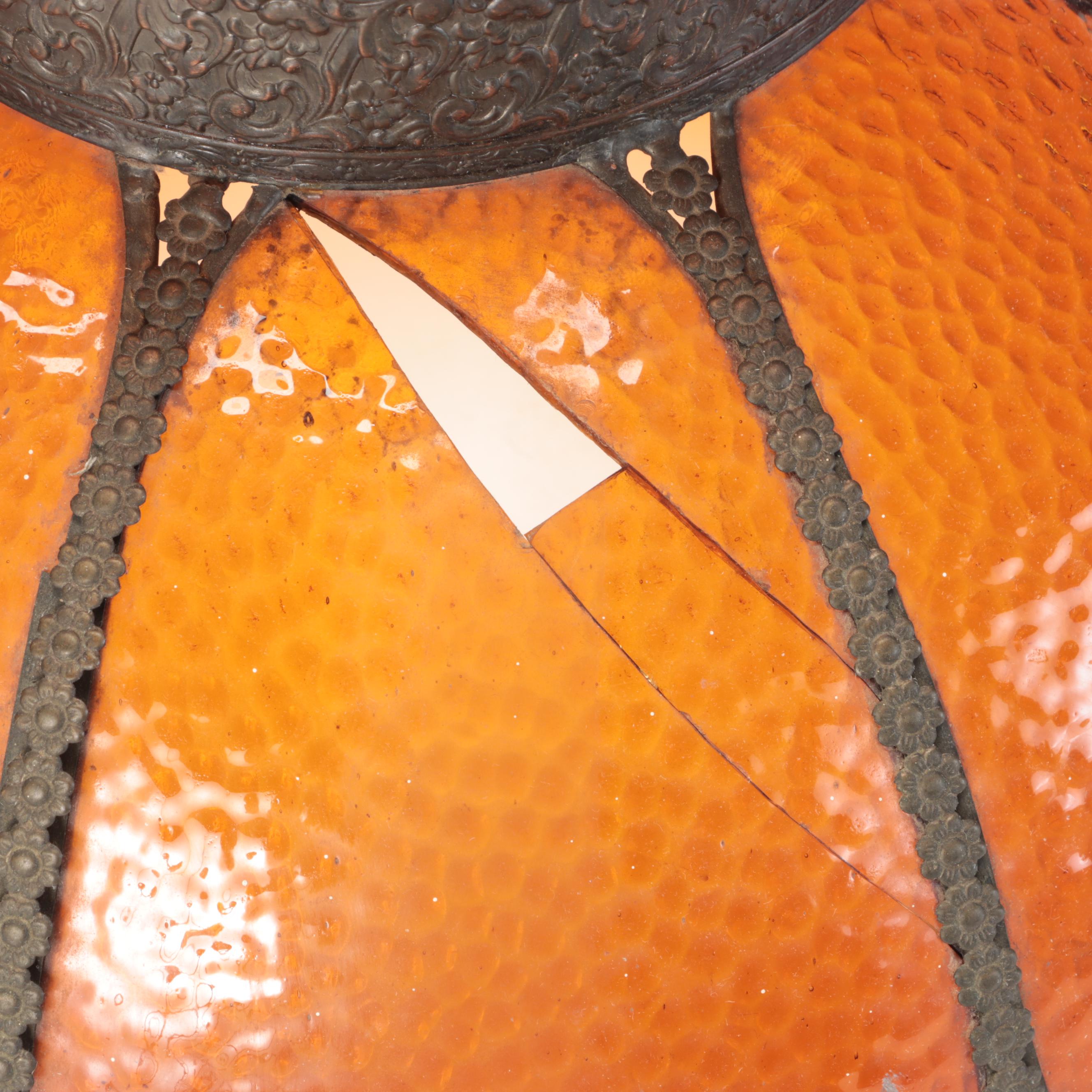 Metal Candelabrum-Form Table Lamp with Orange Glass Shade