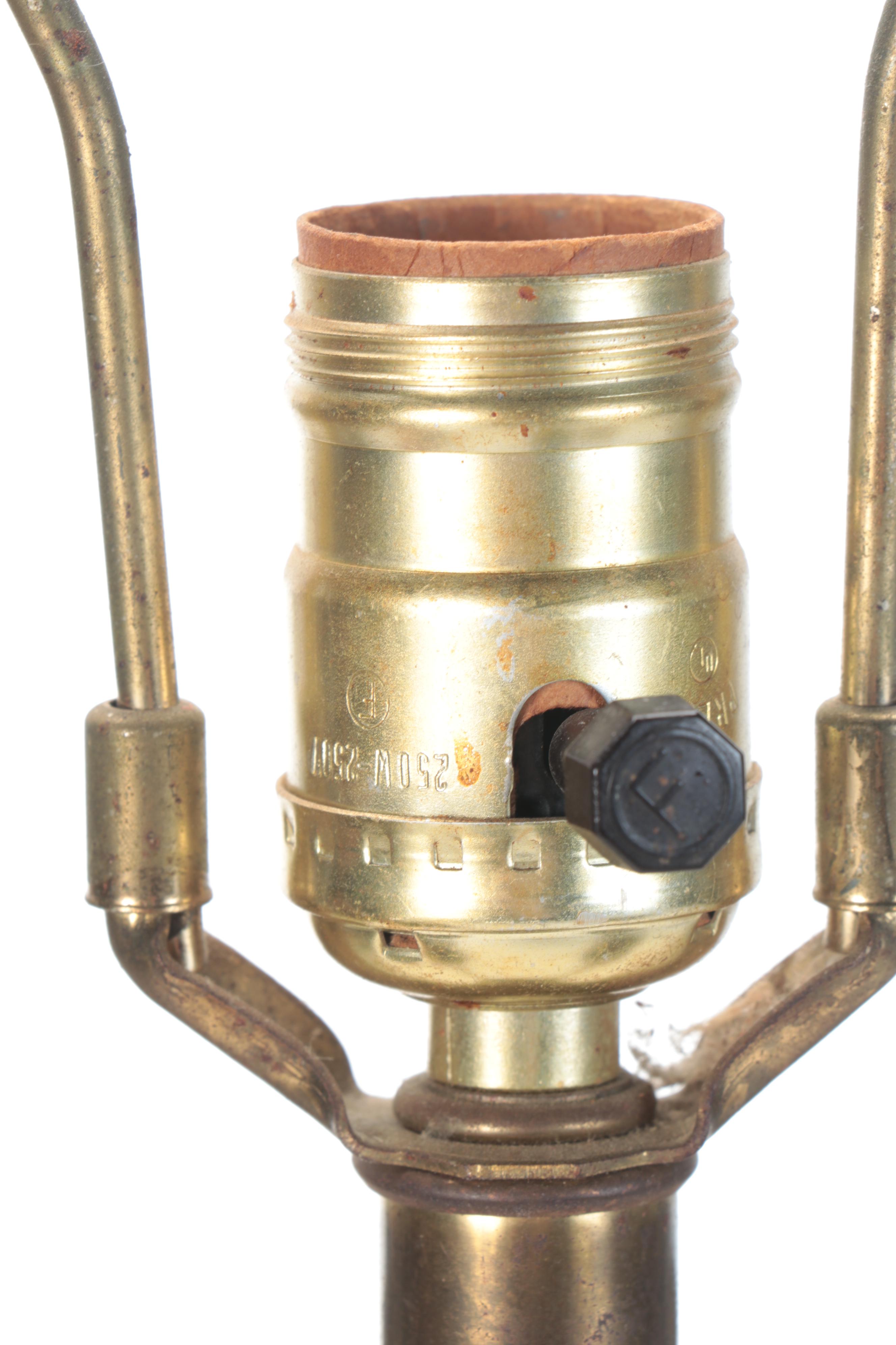 Metal Candelabrum-Form Table Lamp with Orange Glass Shade