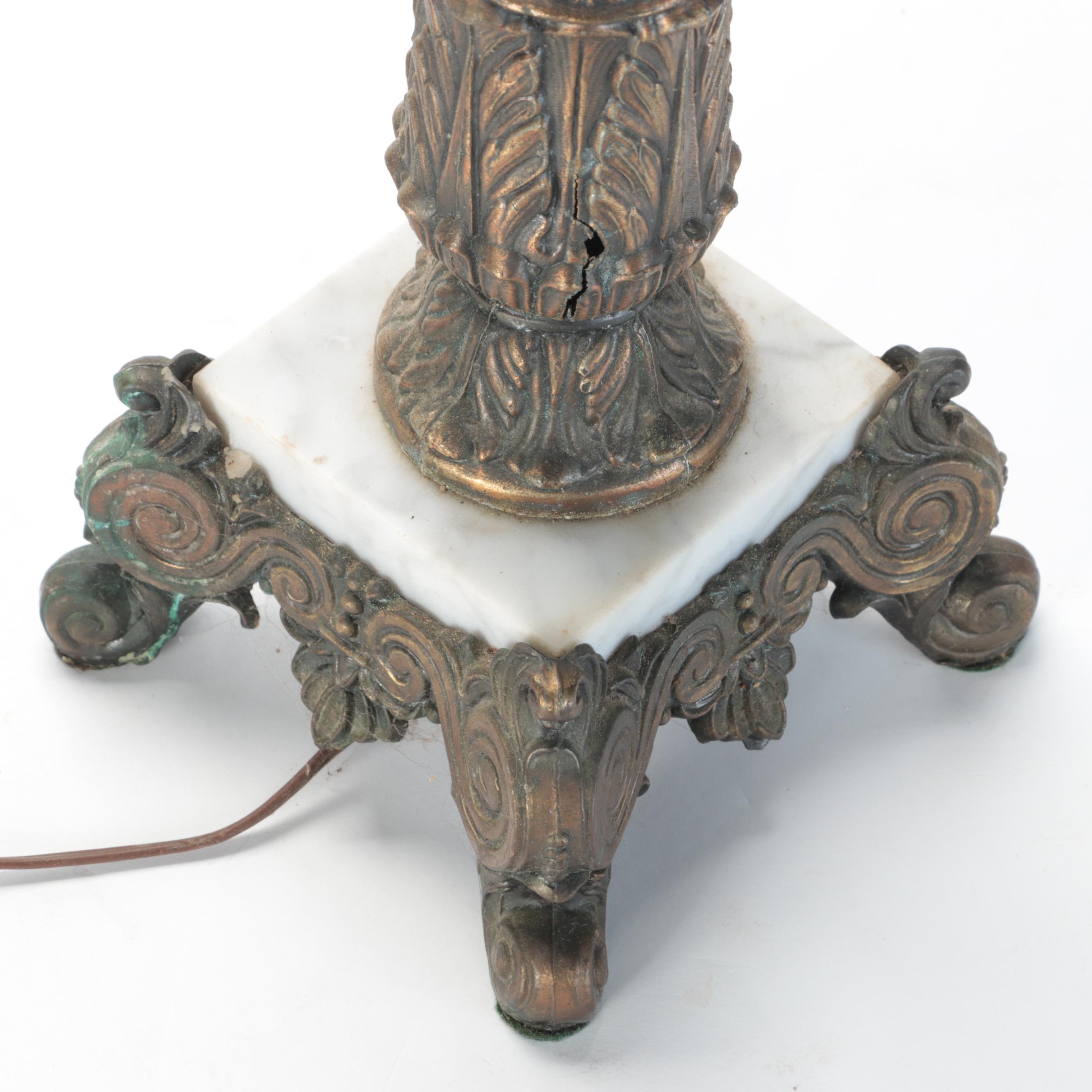 Metal Candelabrum-Form Table Lamp with Orange Glass Shade