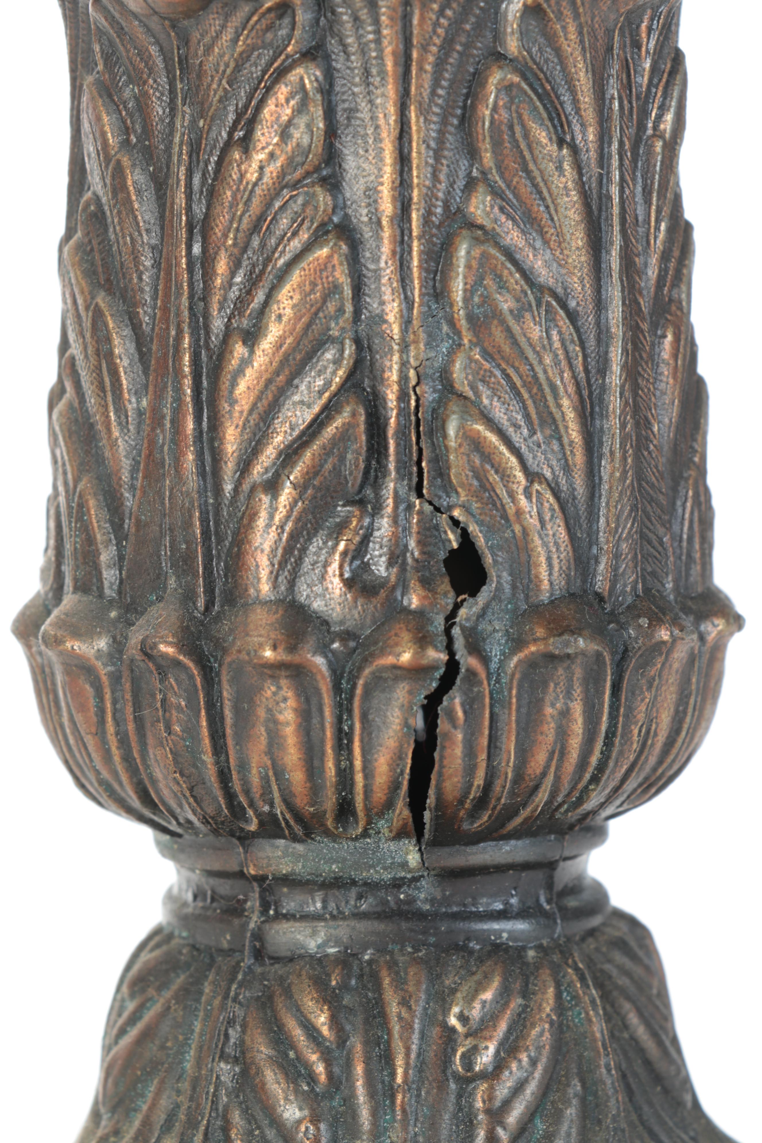 Metal Candelabrum-Form Table Lamp with Orange Glass Shade