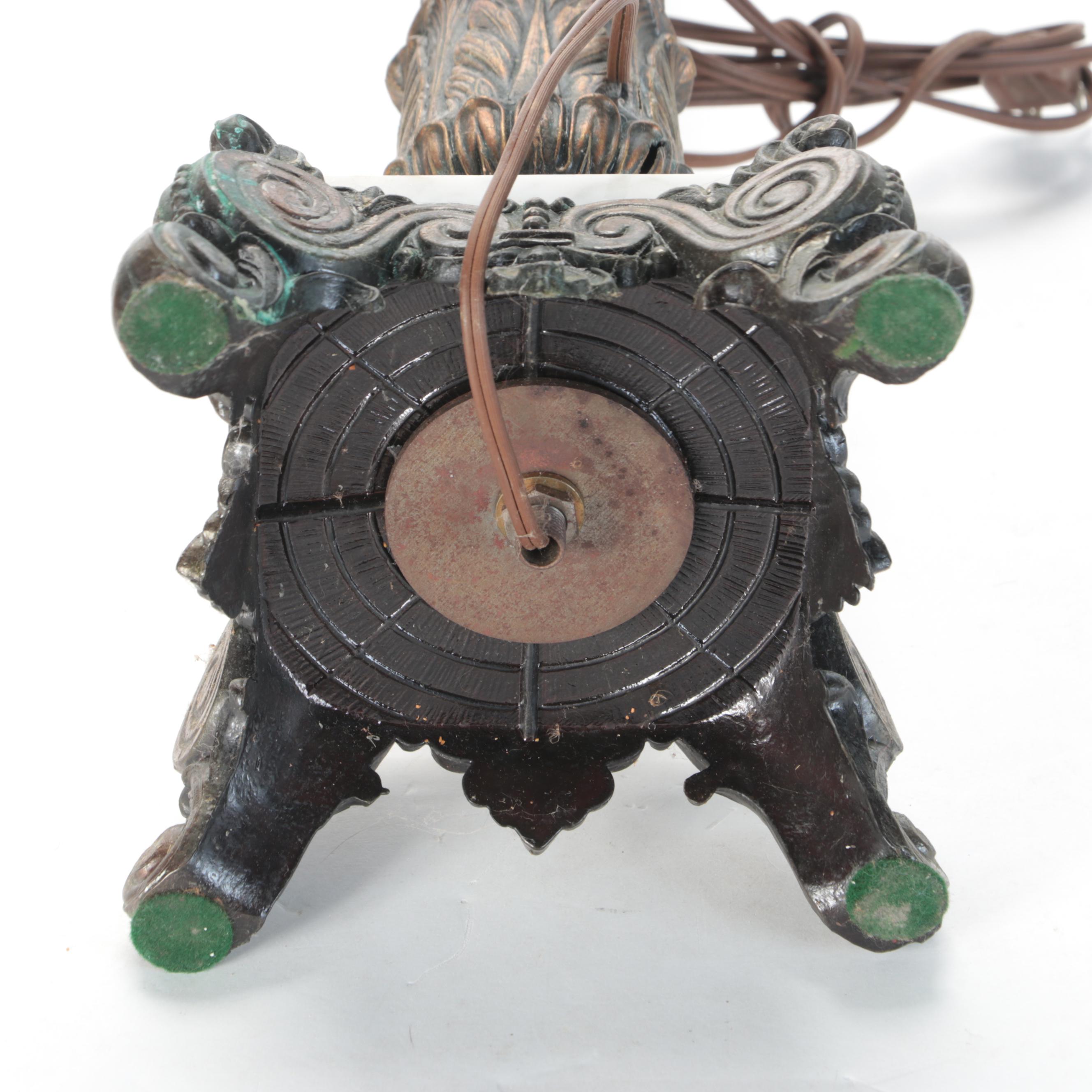 Metal Candelabrum-Form Table Lamp with Orange Glass Shade