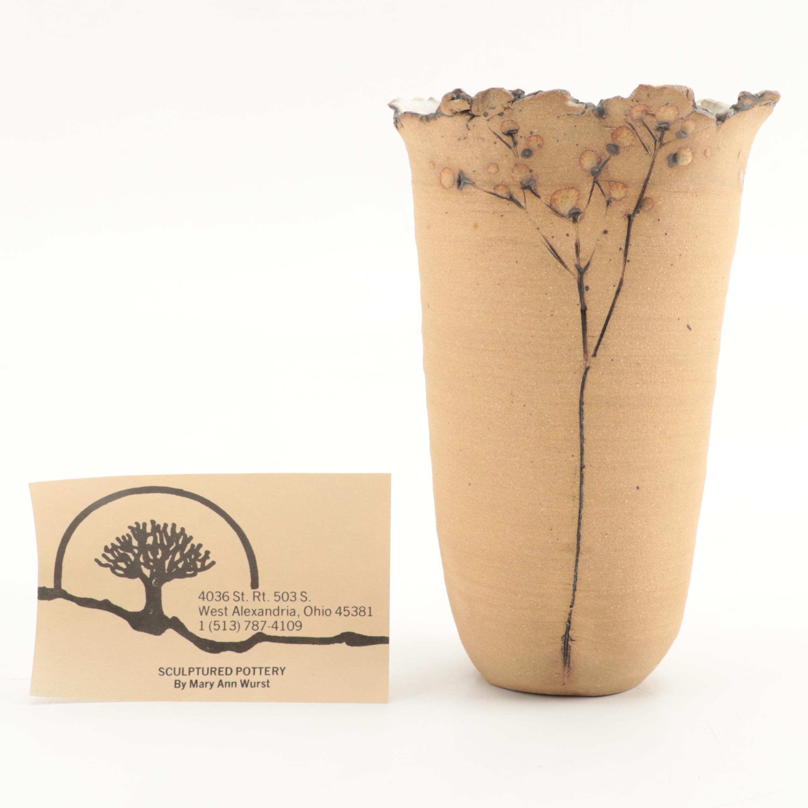 Mary Ann Wurst Ceramic Vase with Other Art Pottery, Mary Lucas Incense Holder