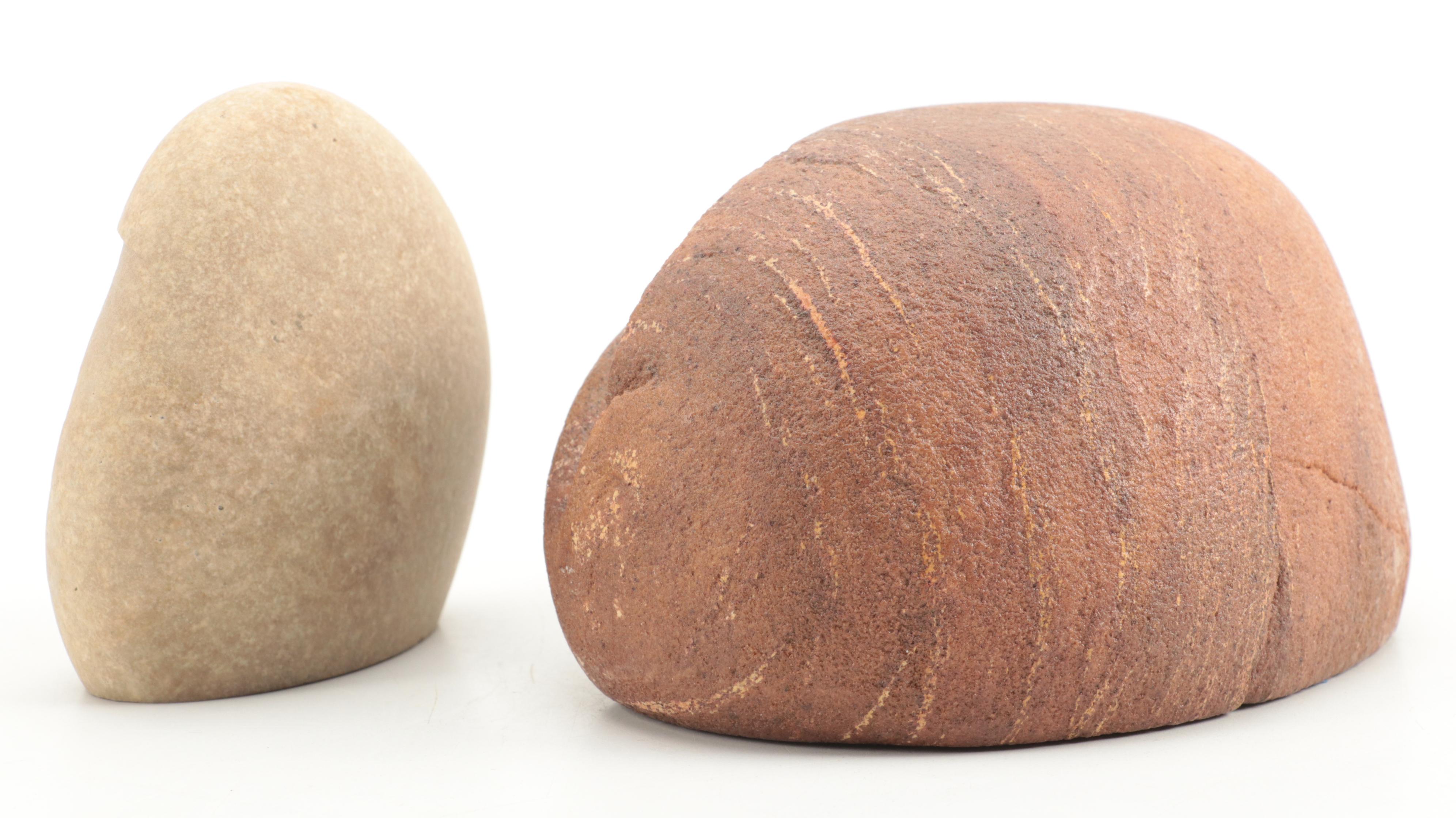 Richard M. Ball Signed Carved Stone Face with Other Stone and Ceramic Faces