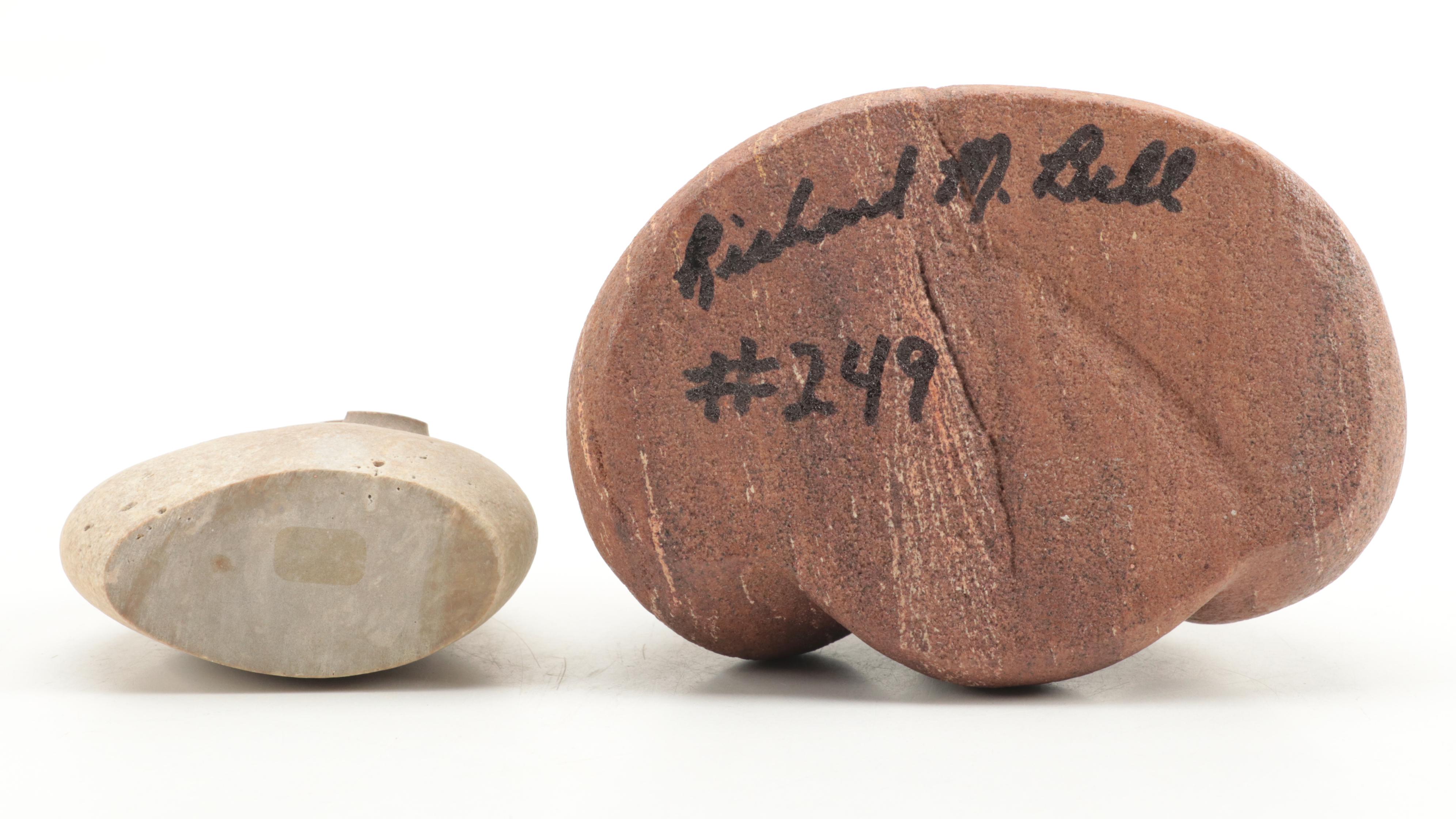 Richard M. Ball Signed Carved Stone Face with Other Stone and Ceramic Faces