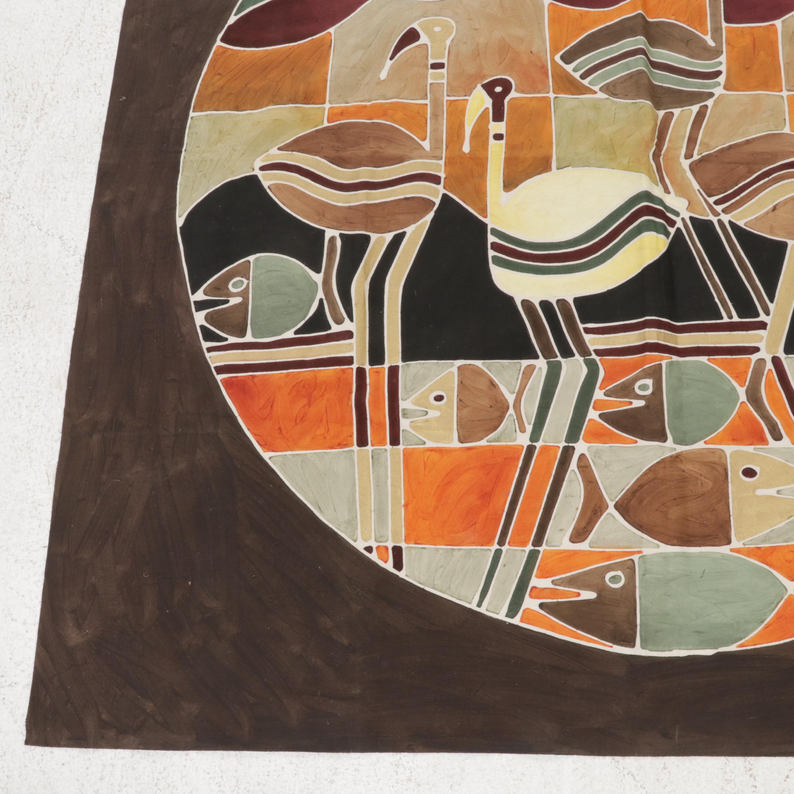 Folk Art Batik Hanging Textiles of Elephants and Flamingos, Circa 2000