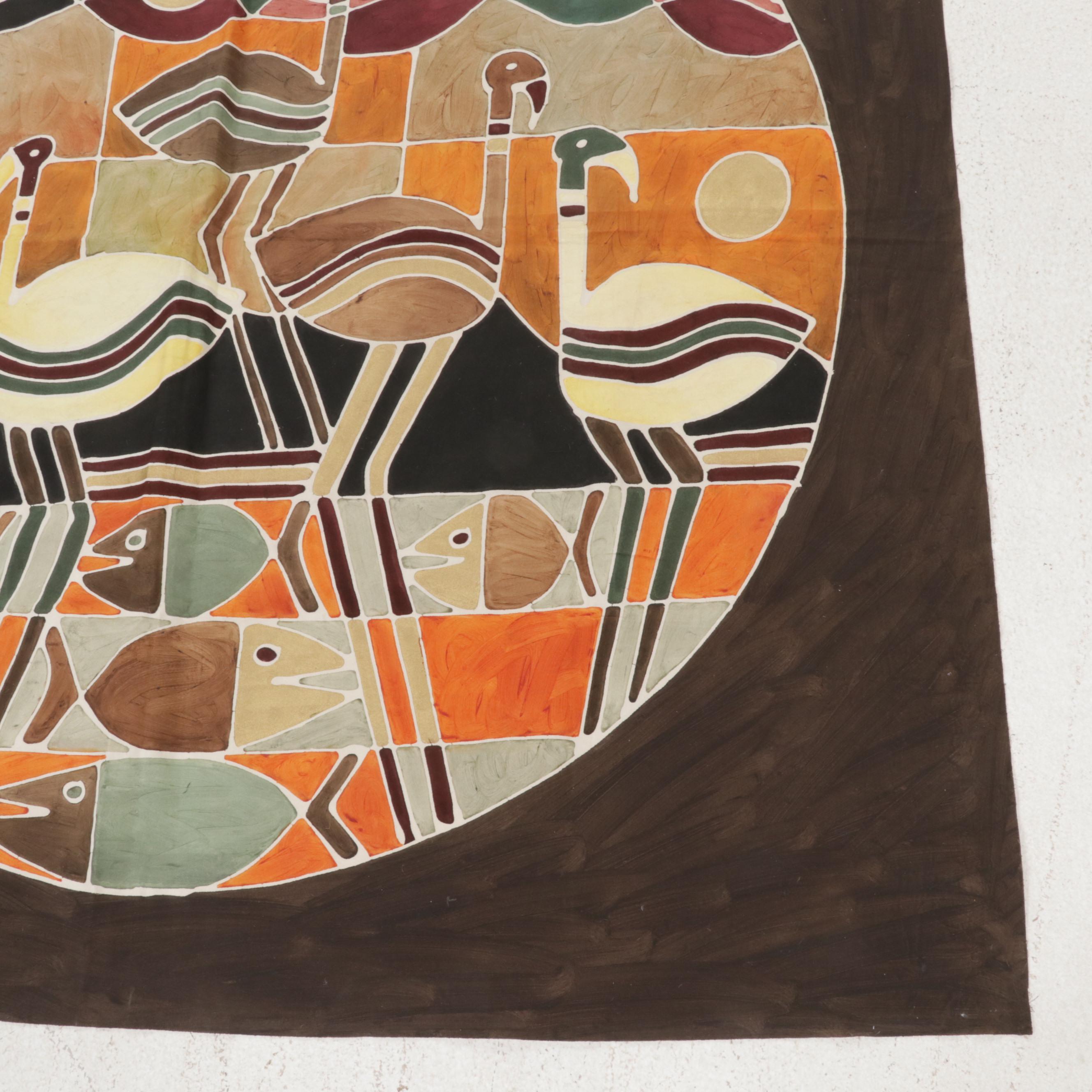 Folk Art Batik Hanging Textiles of Elephants and Flamingos, Circa 2000