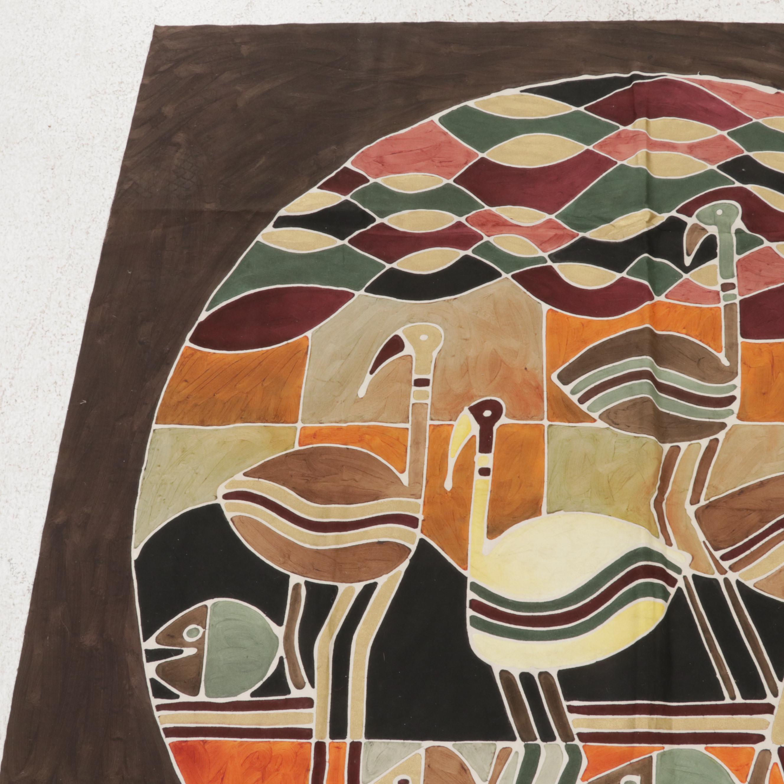 Folk Art Batik Hanging Textiles of Elephants and Flamingos, Circa 2000