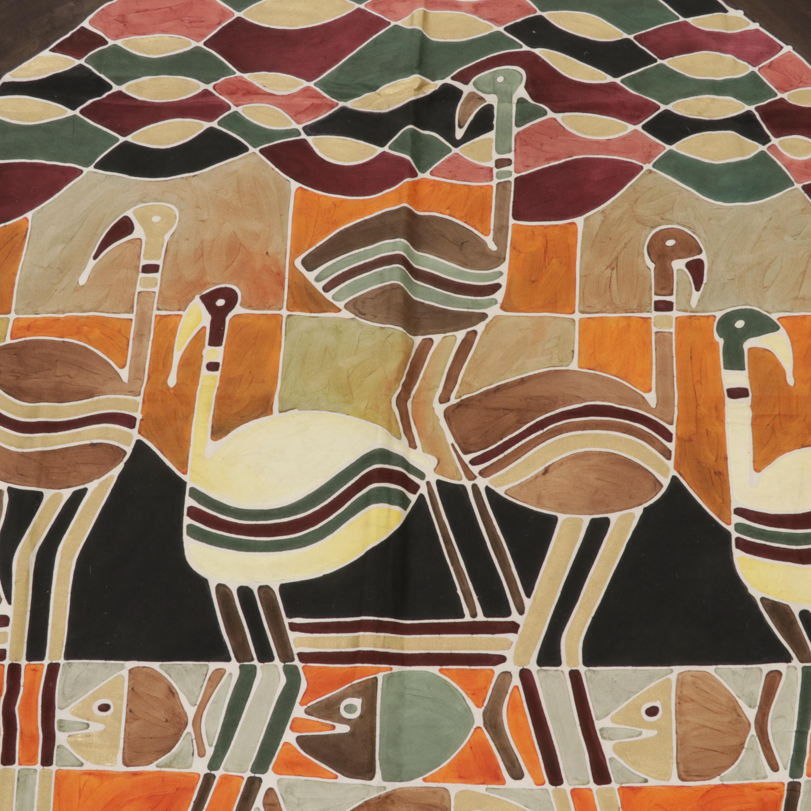 Folk Art Batik Hanging Textiles of Elephants and Flamingos, Circa 2000