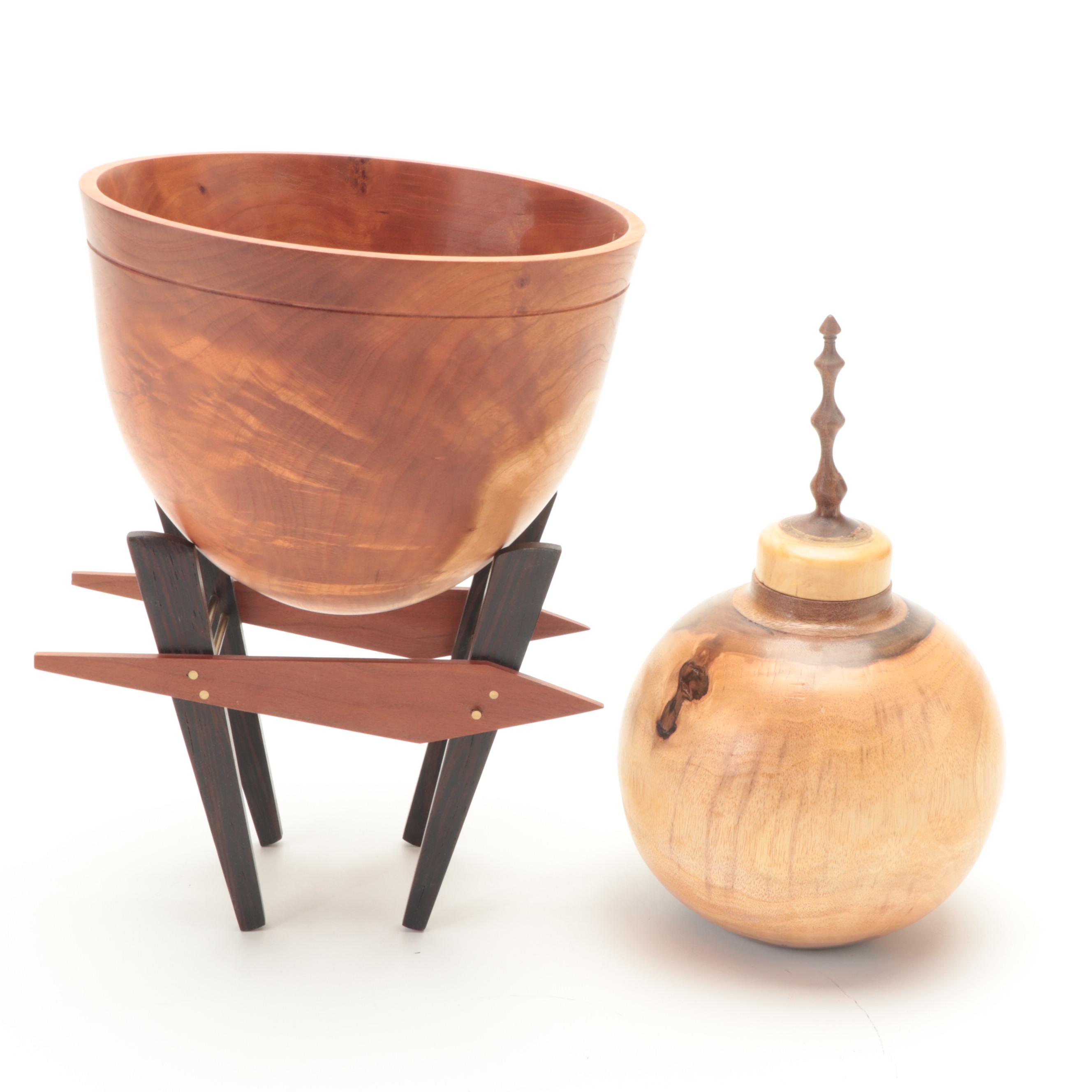 Russell Haidet With Other Walnut, Cherry Boxelder Turned Bowls and Trivet