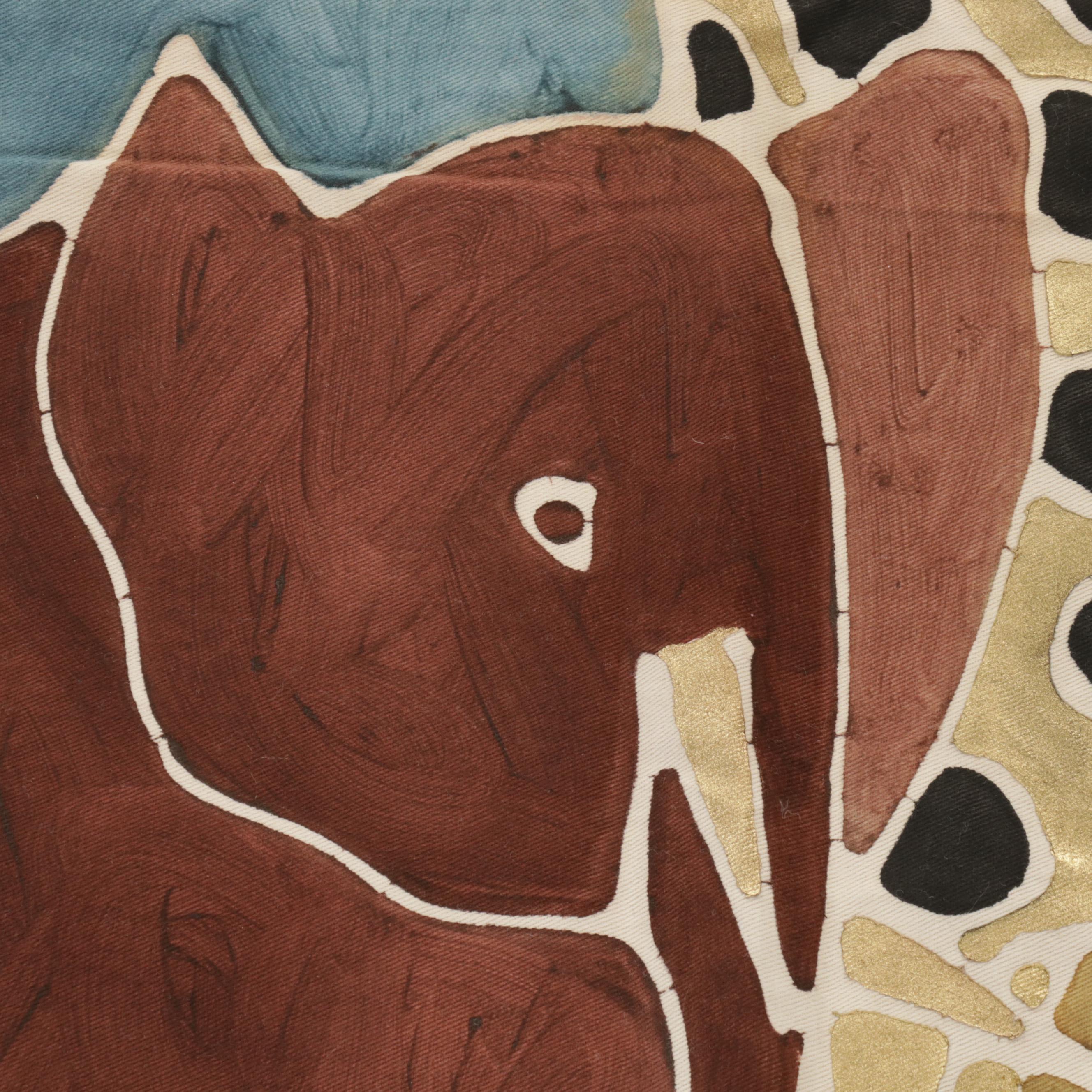 Folk Art Batik Hanging Textiles of Elephants and Flamingos, Circa 2000