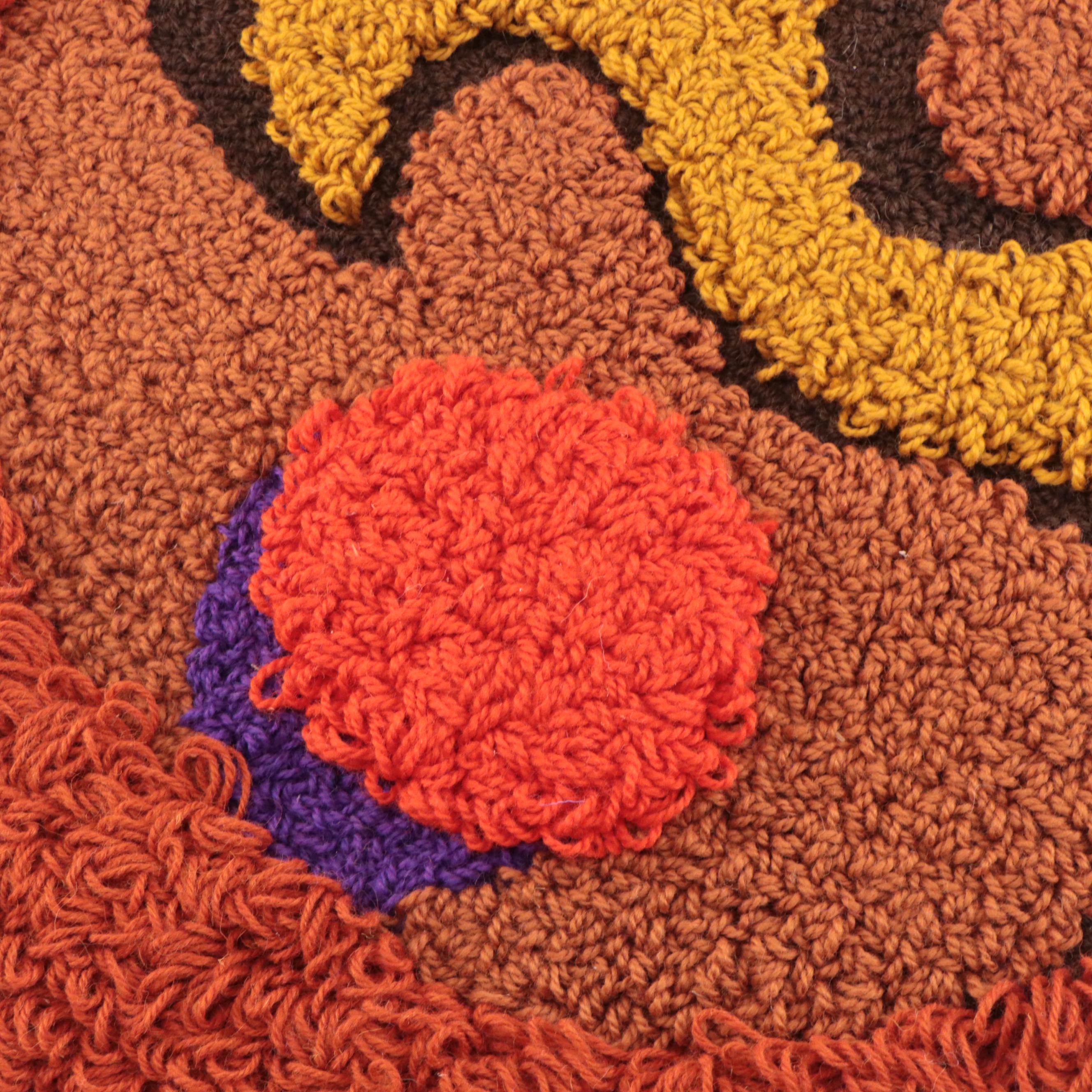 Harry Hilson Abstract Hooked Wool Wall Hanging "Meditation," 1973