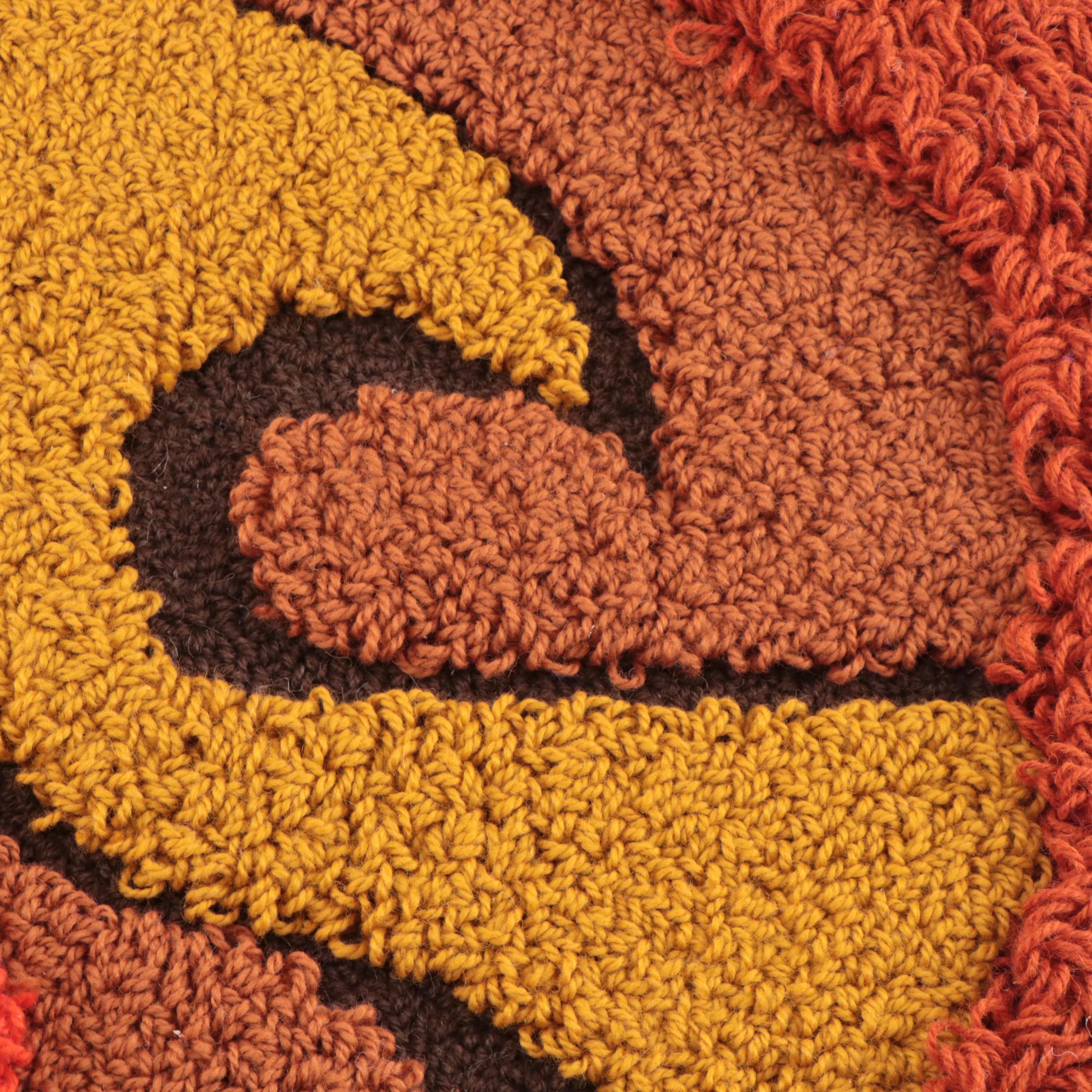 Harry Hilson Abstract Hooked Wool Wall Hanging "Meditation," 1973