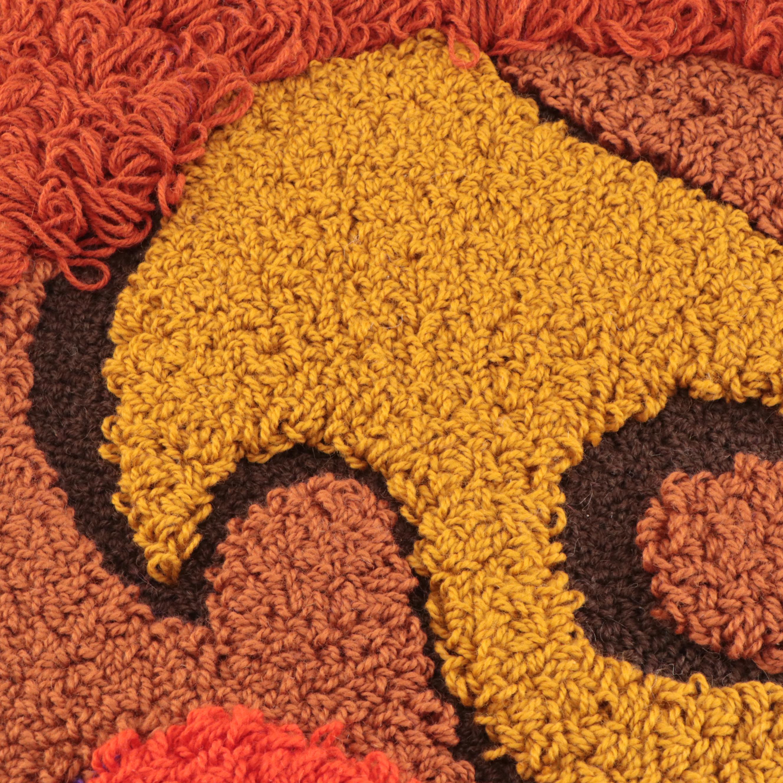 Harry Hilson Abstract Hooked Wool Wall Hanging "Meditation," 1973