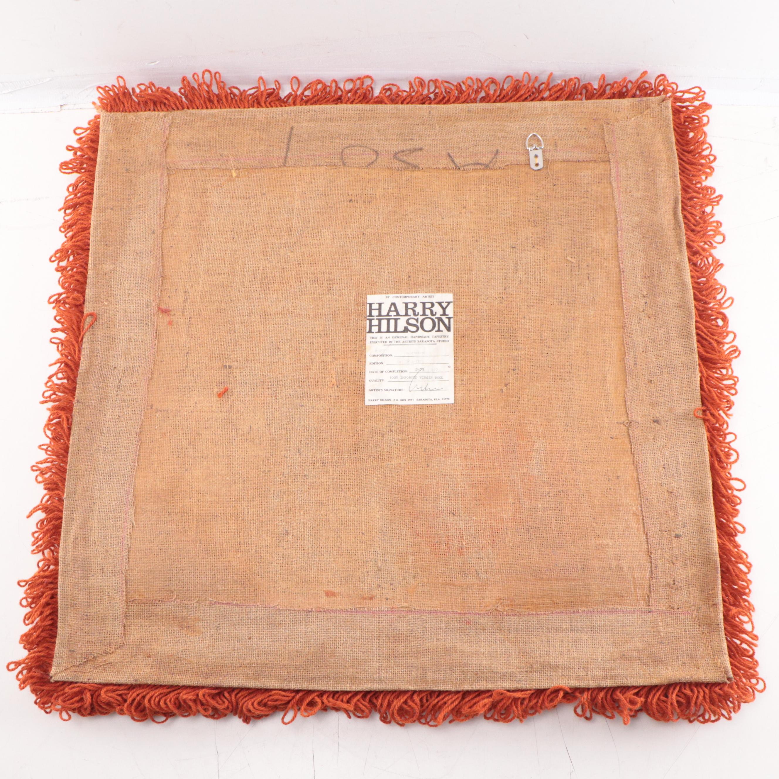 Harry Hilson Abstract Hooked Wool Wall Hanging "Meditation," 1973