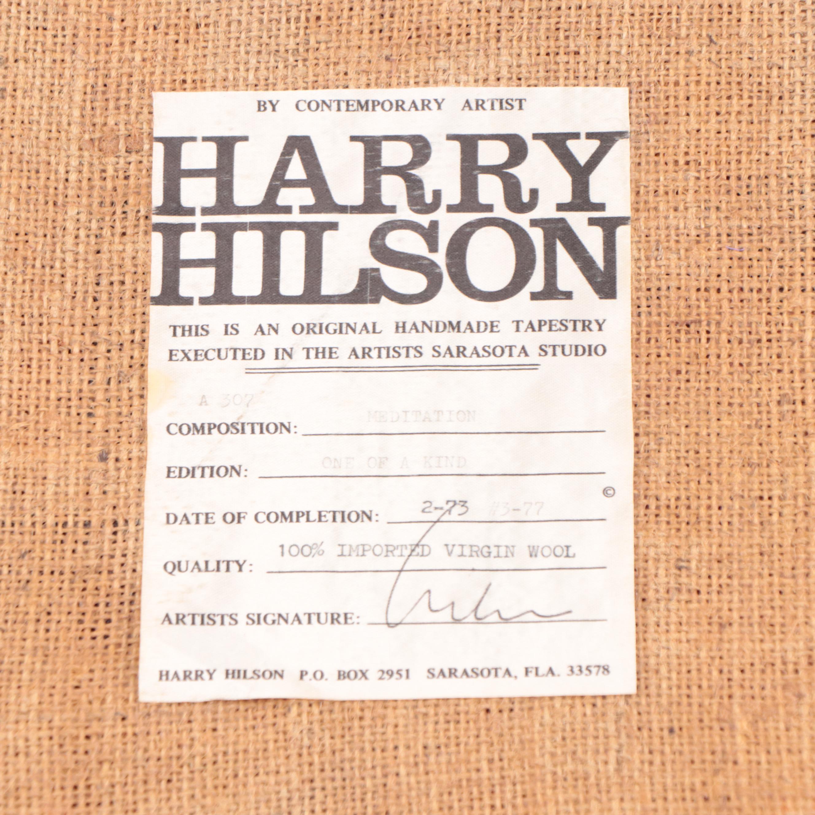 Harry Hilson Abstract Hooked Wool Wall Hanging "Meditation," 1973